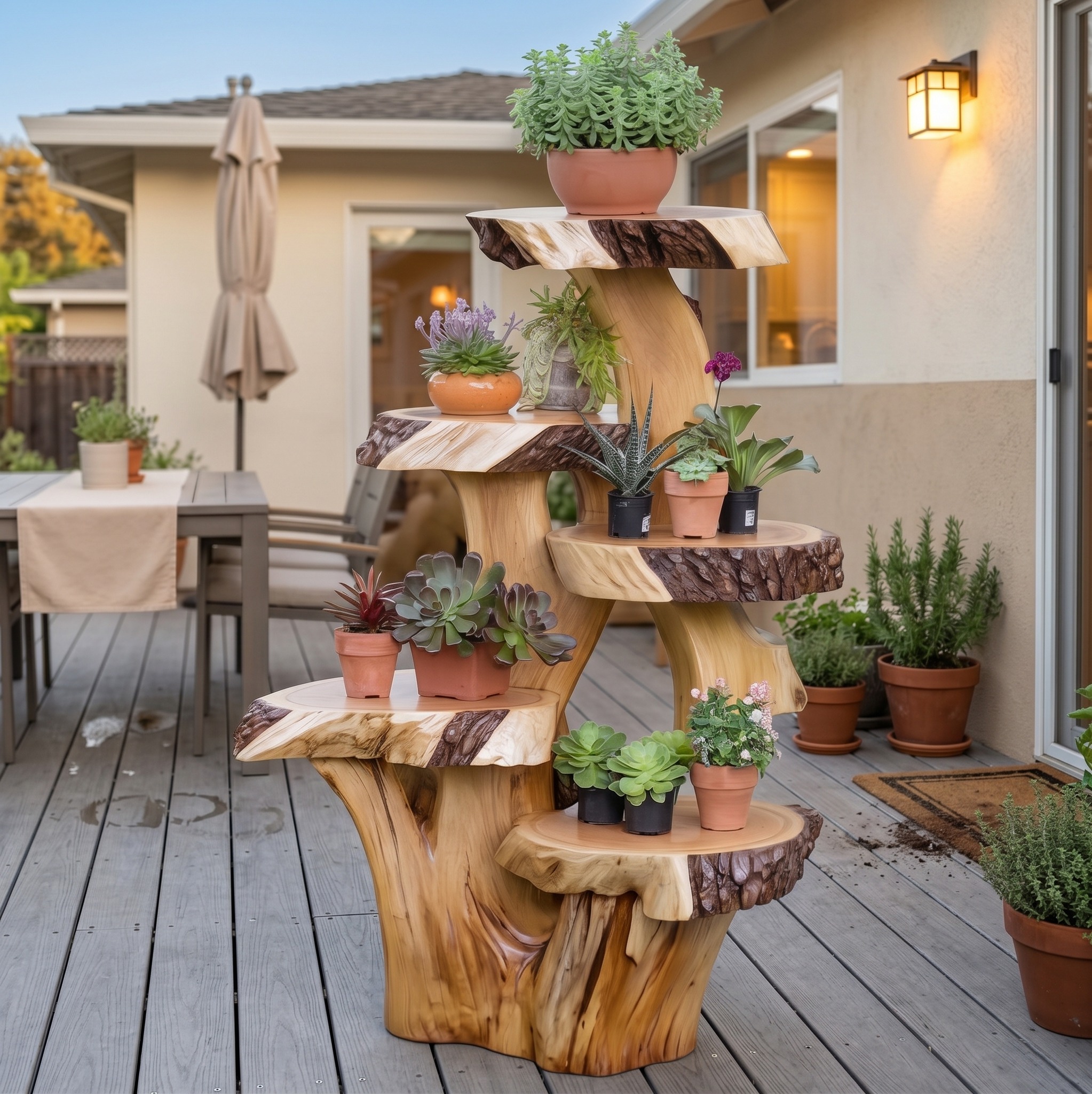 Rustic Multi Tier Plant Stand for Indoor and Outdoor Decor in Garden and Patio Spaces