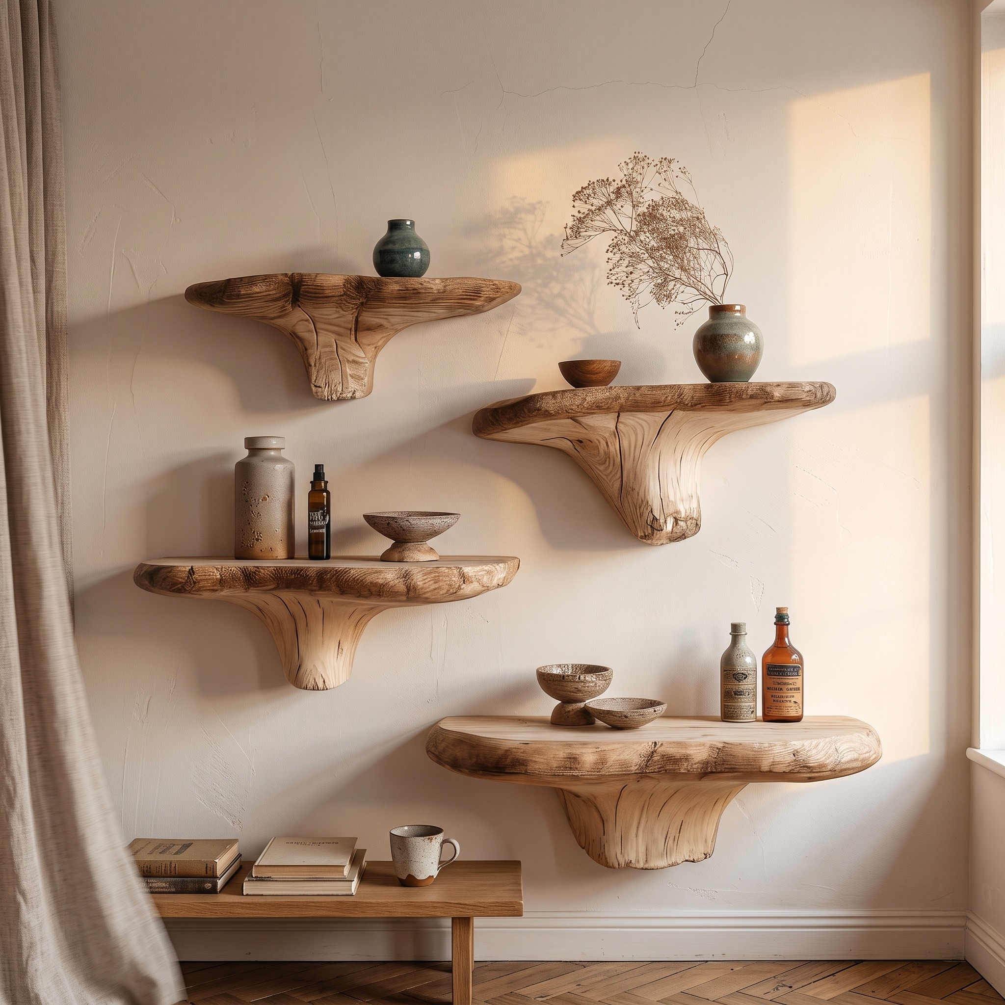 Rustic Mushroom Floating Shelf Bedroom