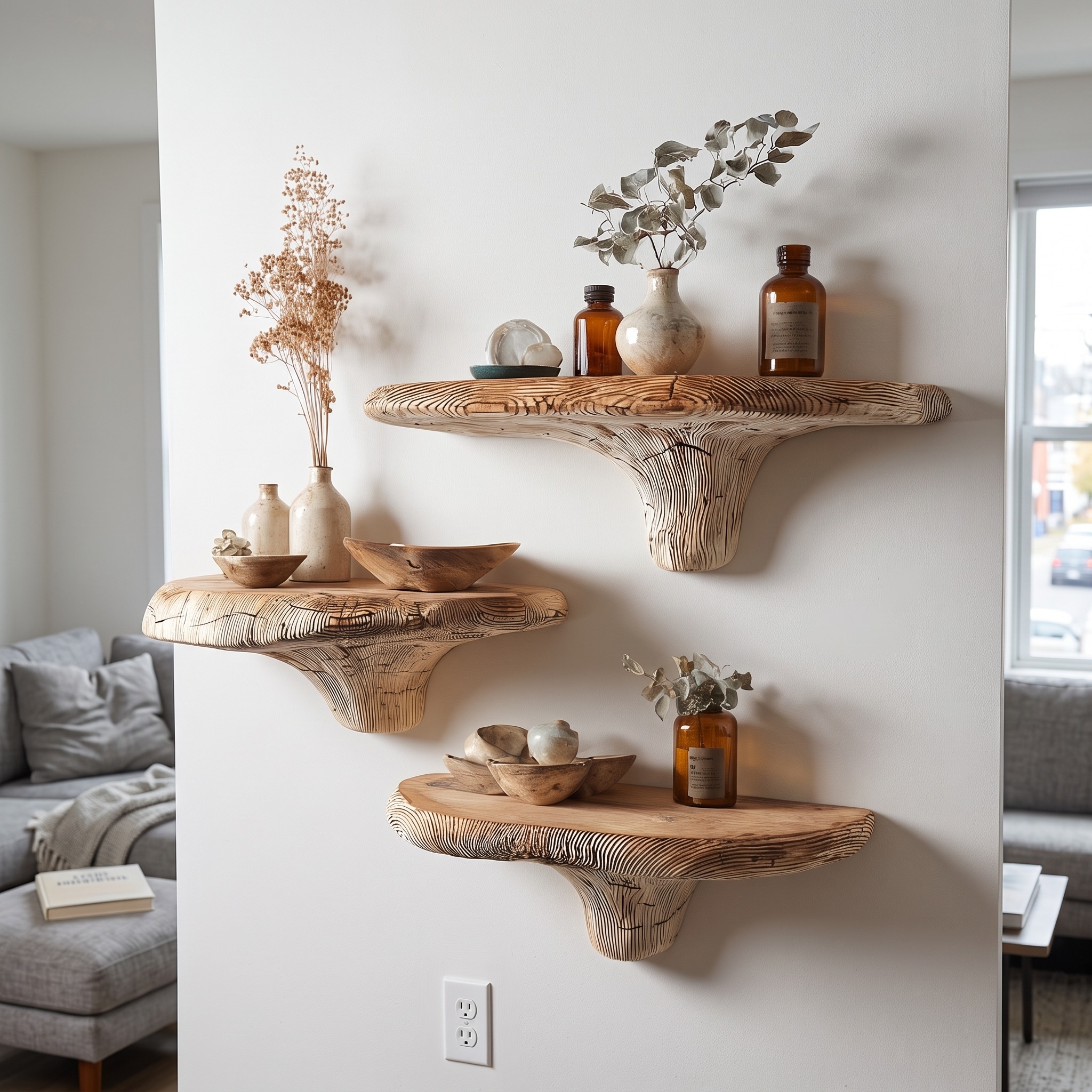 Rustic Mushroom Floating Shelf Kitchen