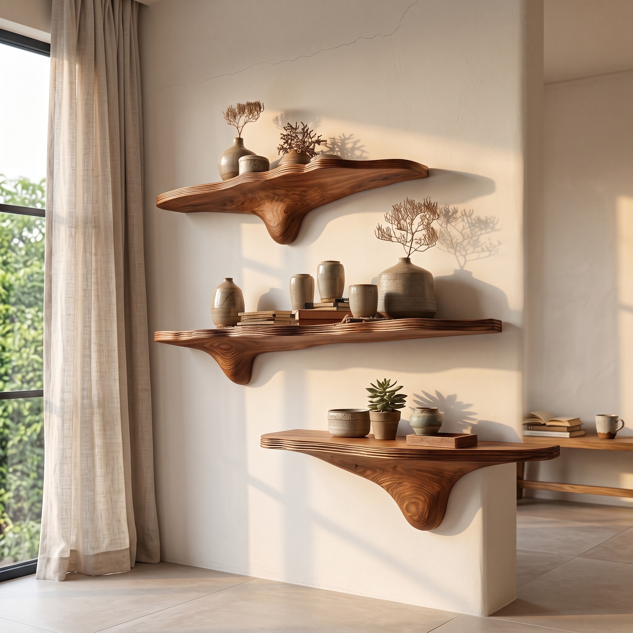 Rustic Mushroom Floating Shelves Bathroom
