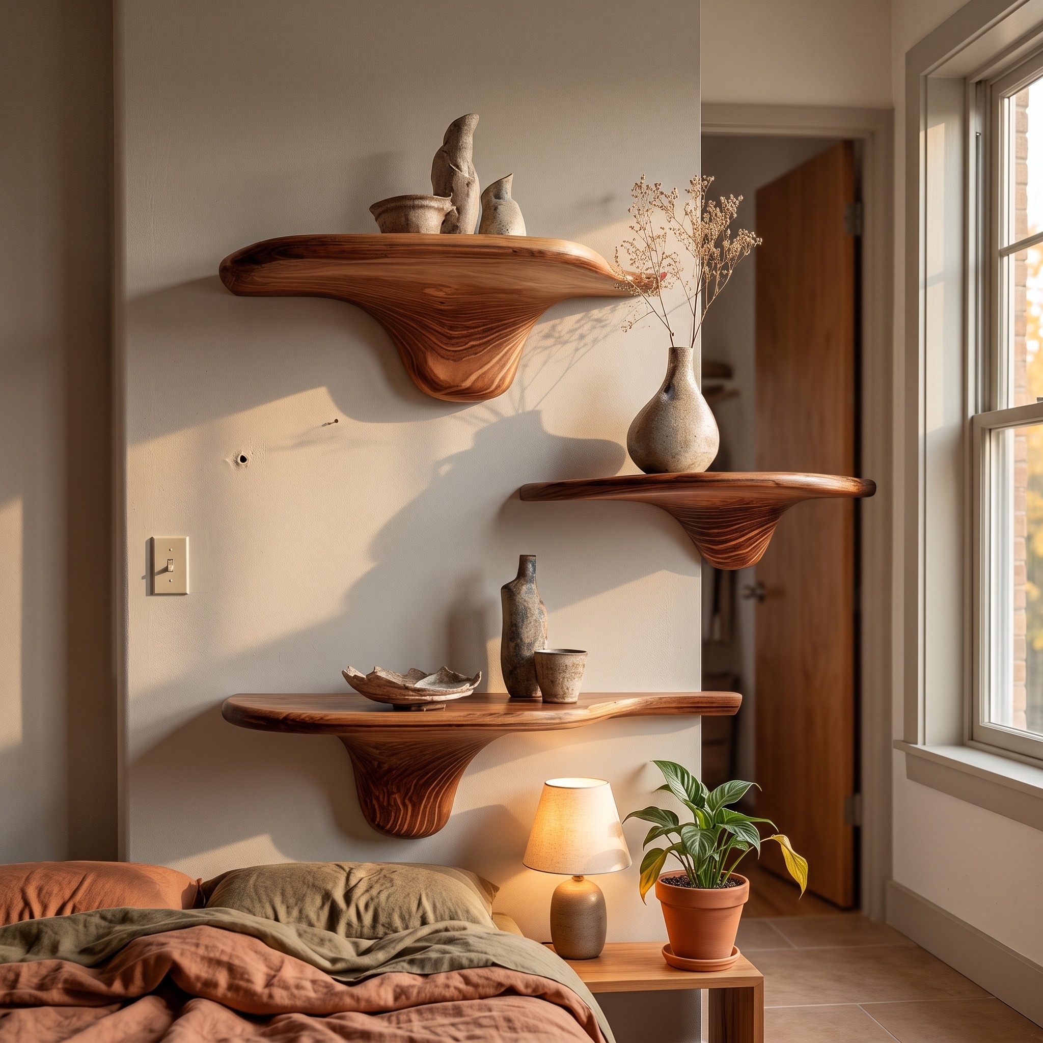 Rustic Mushroom Floating Shelves Kitchen