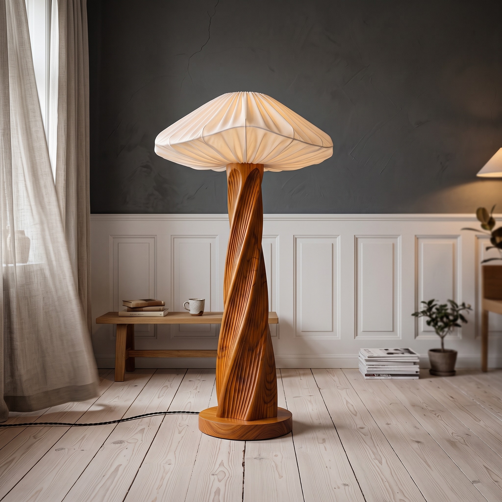 Rustic Mushroom Floor Lamp Twisted Tree Trunk Living Room