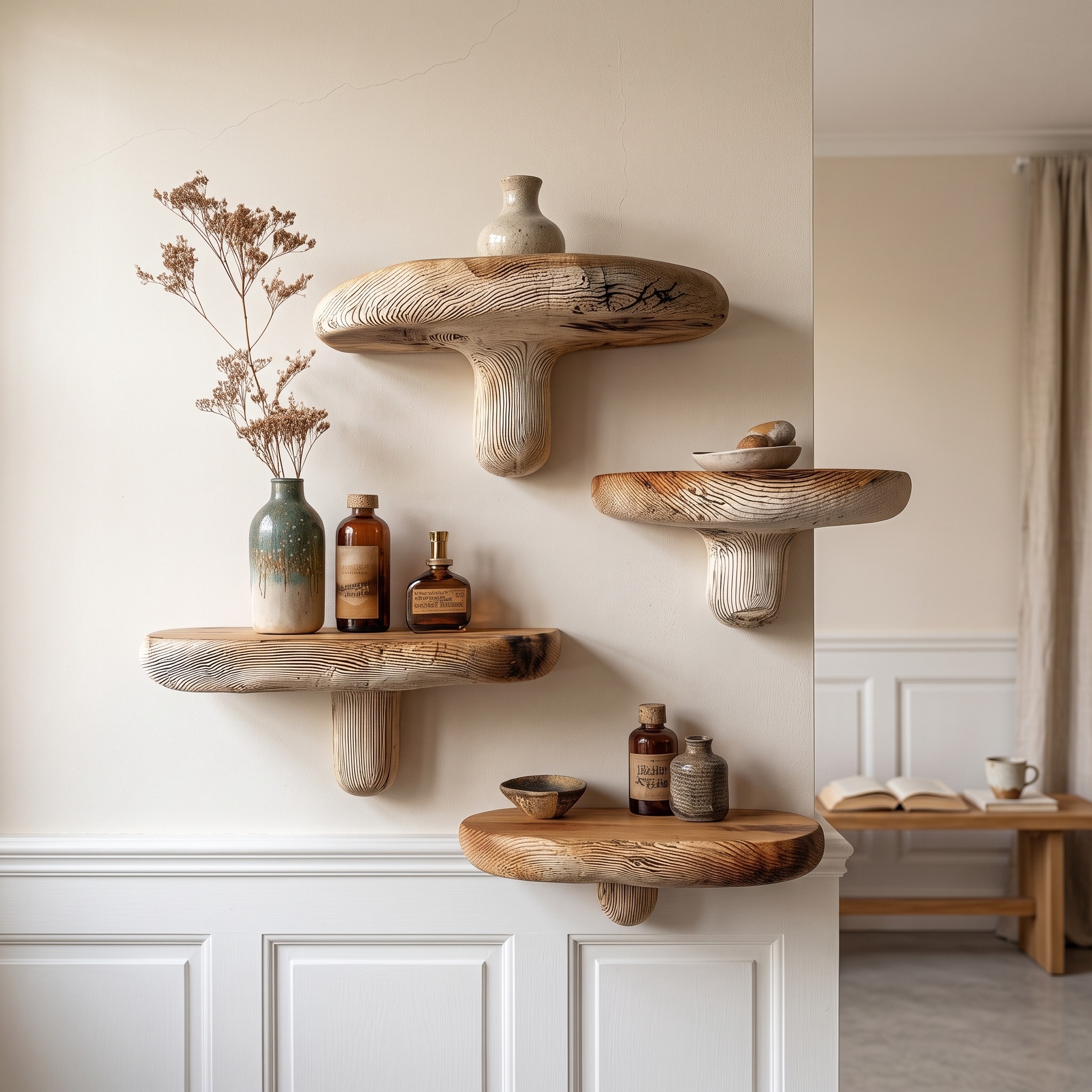 Rustic Mushroom Shelf Living Room