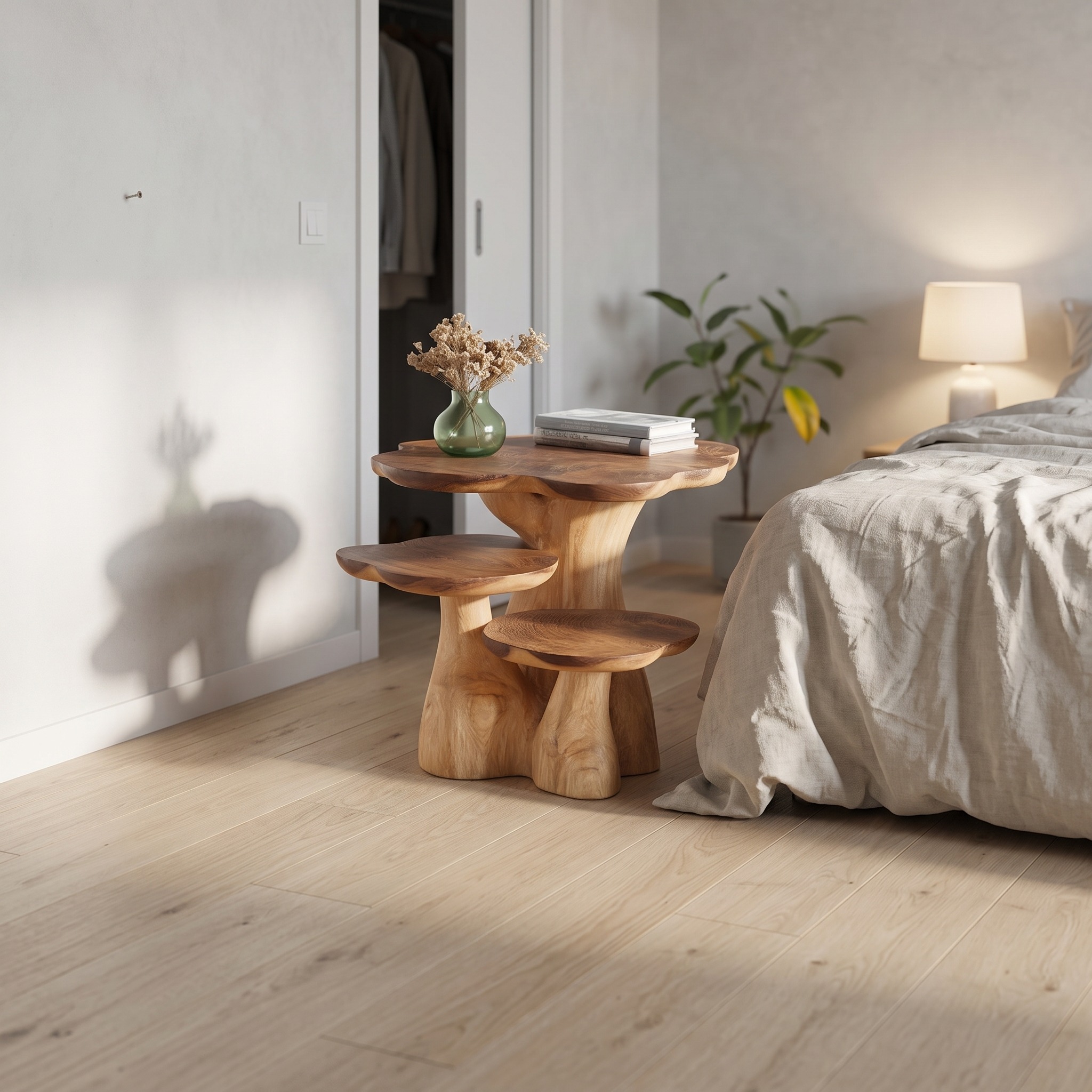 Rustic Mushroom Side Table for Living Room and Apartment