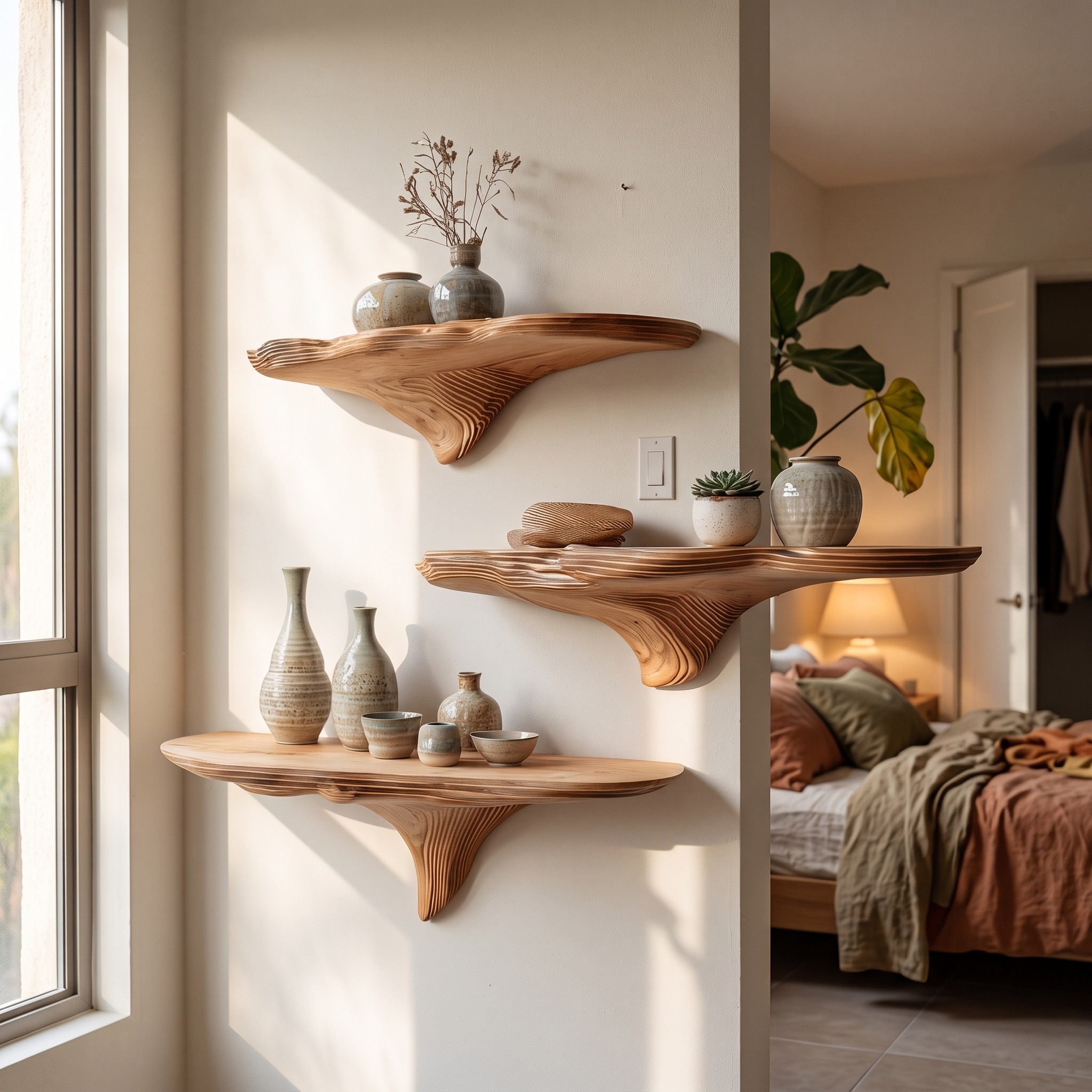 Rustic Mushroom Wall Shelf Bedroom