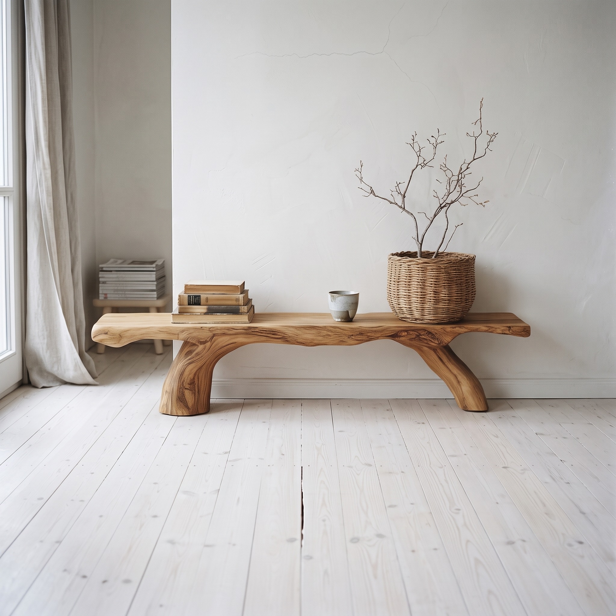 Rustic Natural Wood Bench Bedroom or Living Room Furniture