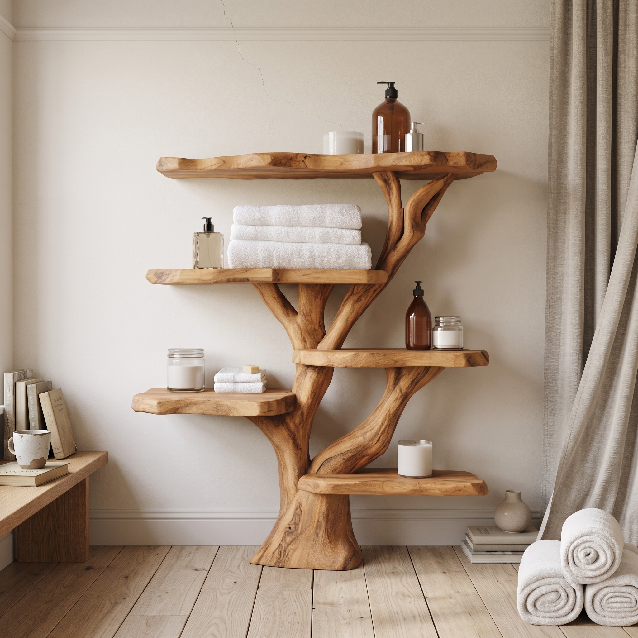 Rustic Nature Inspired Tree Bathroom Display Shelf Bathroom Interior Statement Accent