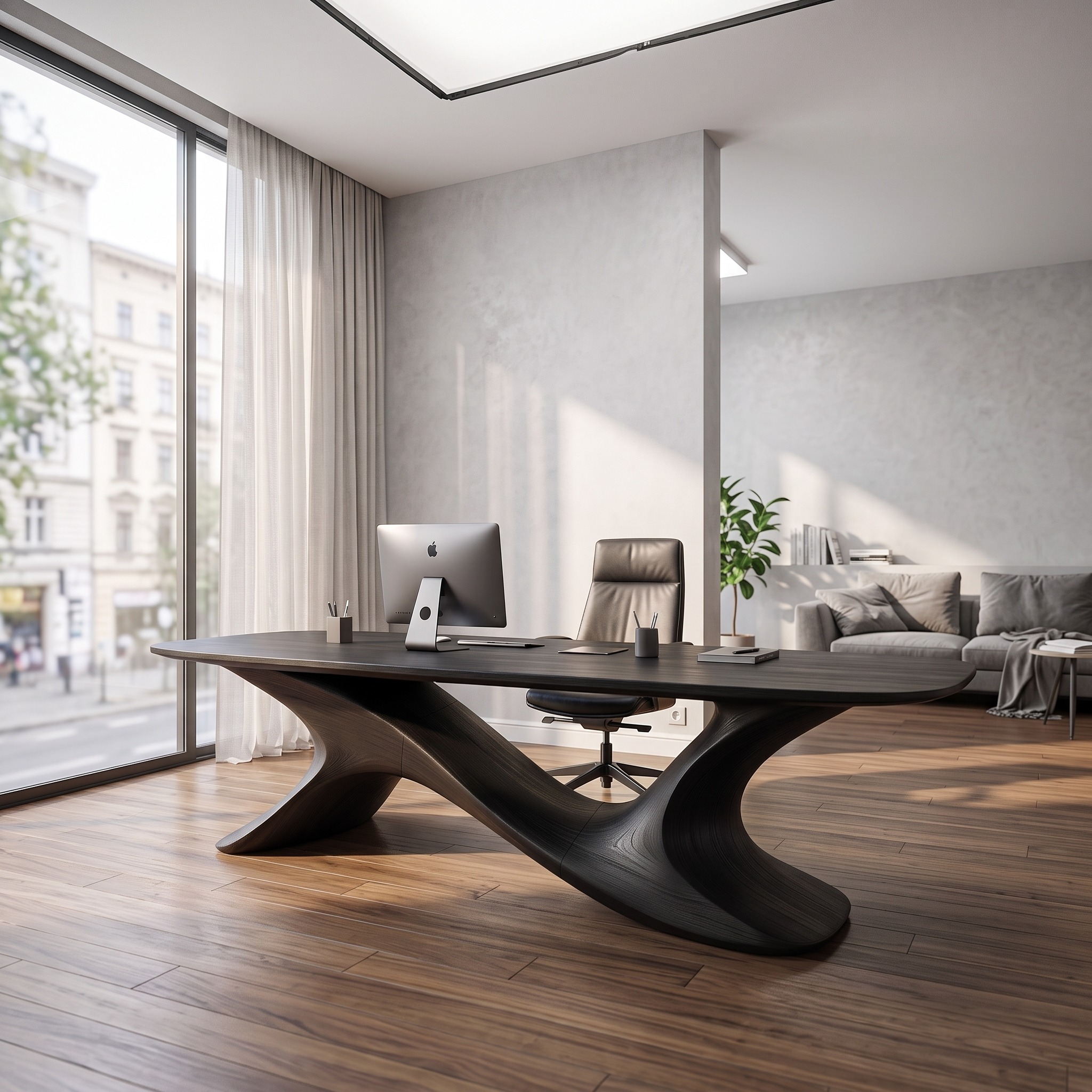 Rustic Open Loop Desk Solid Wood Writing Desk for Home Office