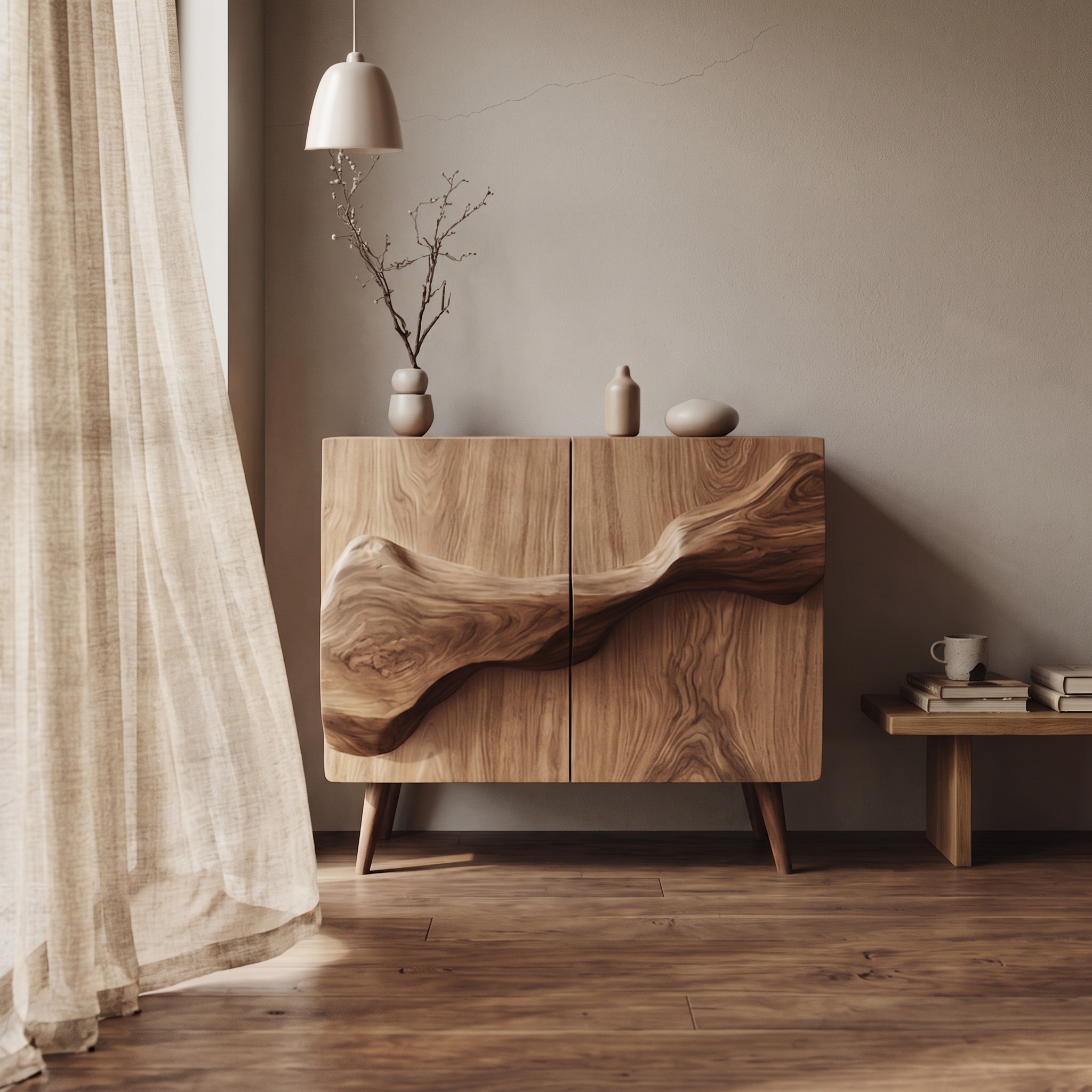 Rustic Organic Accent Cabinet Living Room and Hallway