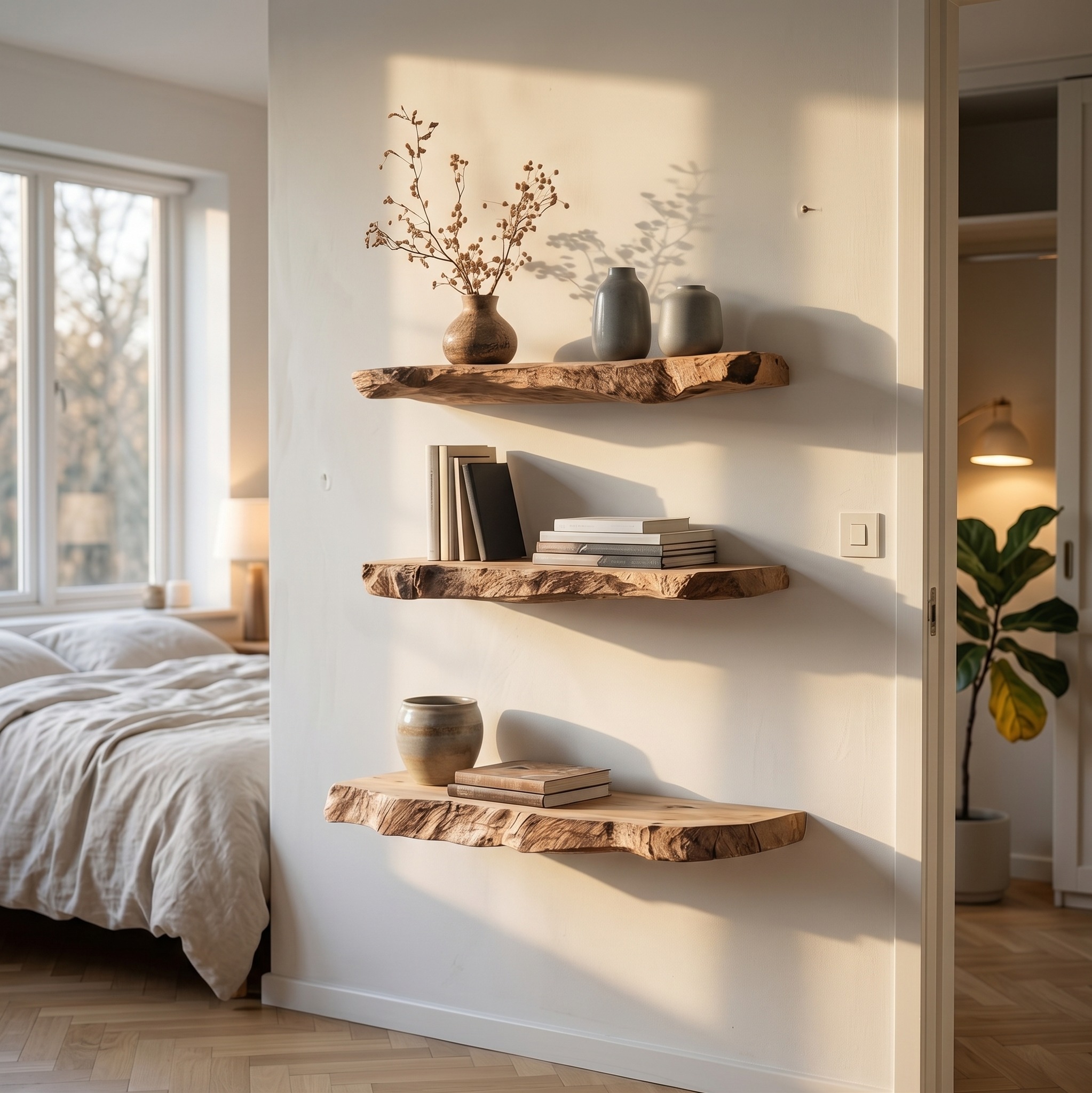 Rustic Organic Floating Shelf for Living Room or Bedroom Wall