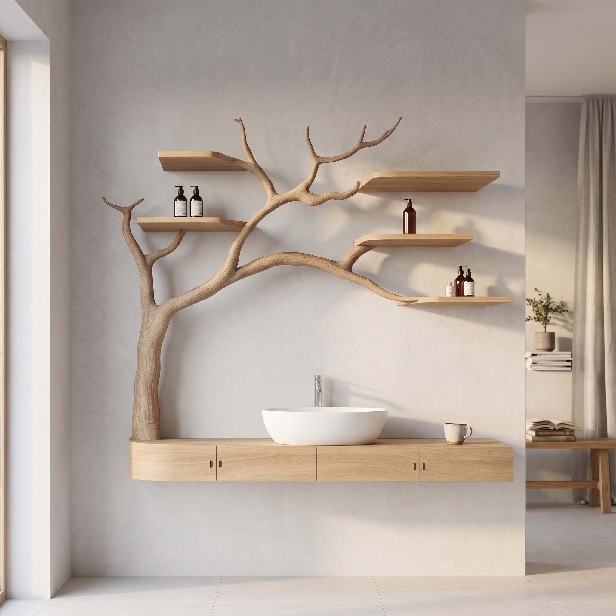 Rustic Organic Floating Tree Vanity Bathroom or Spa Room