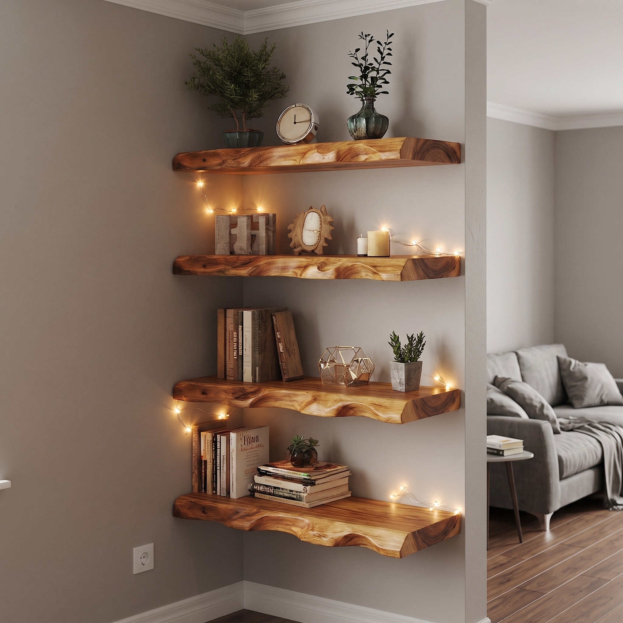 Rustic Organic Floating Wall Shelf for Bedroom and Living Room