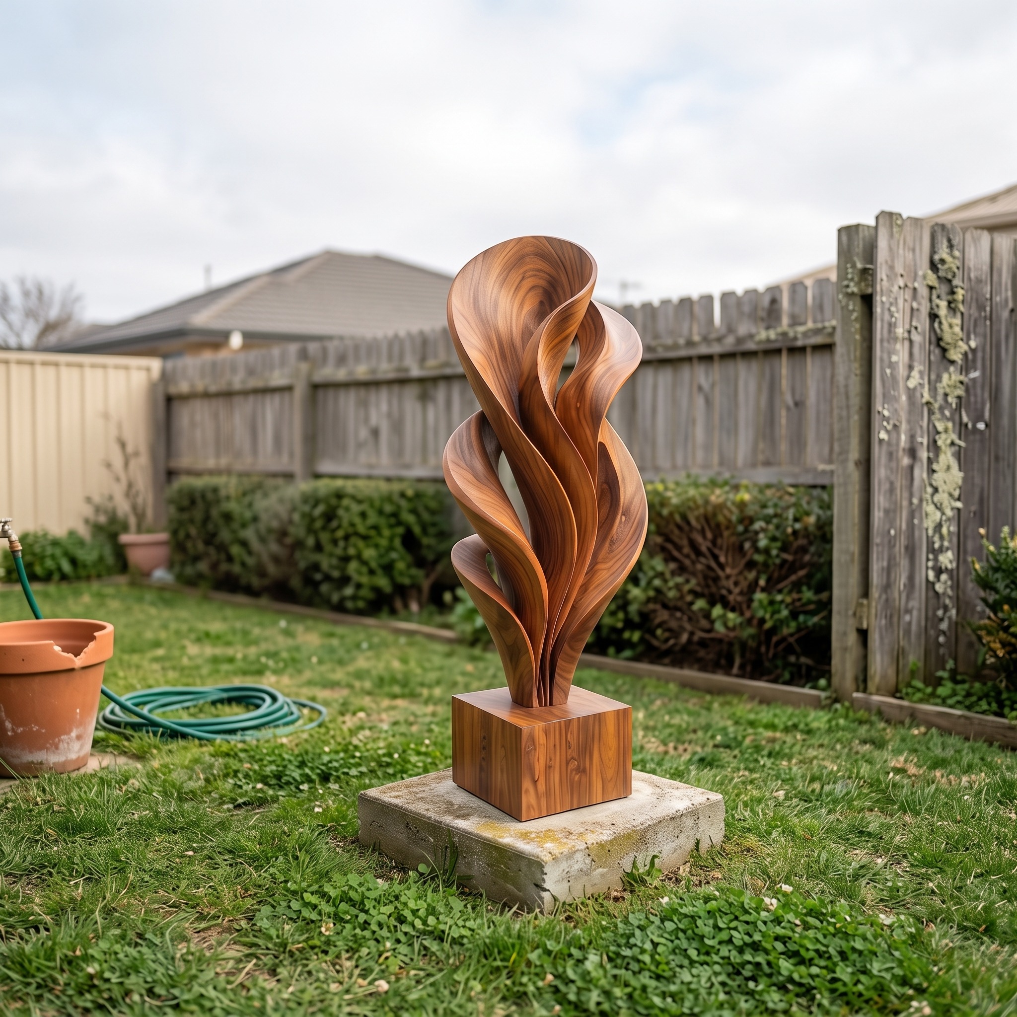 Rustic Organic Leaf Wood Sculpture for Outdoor Garden Decor