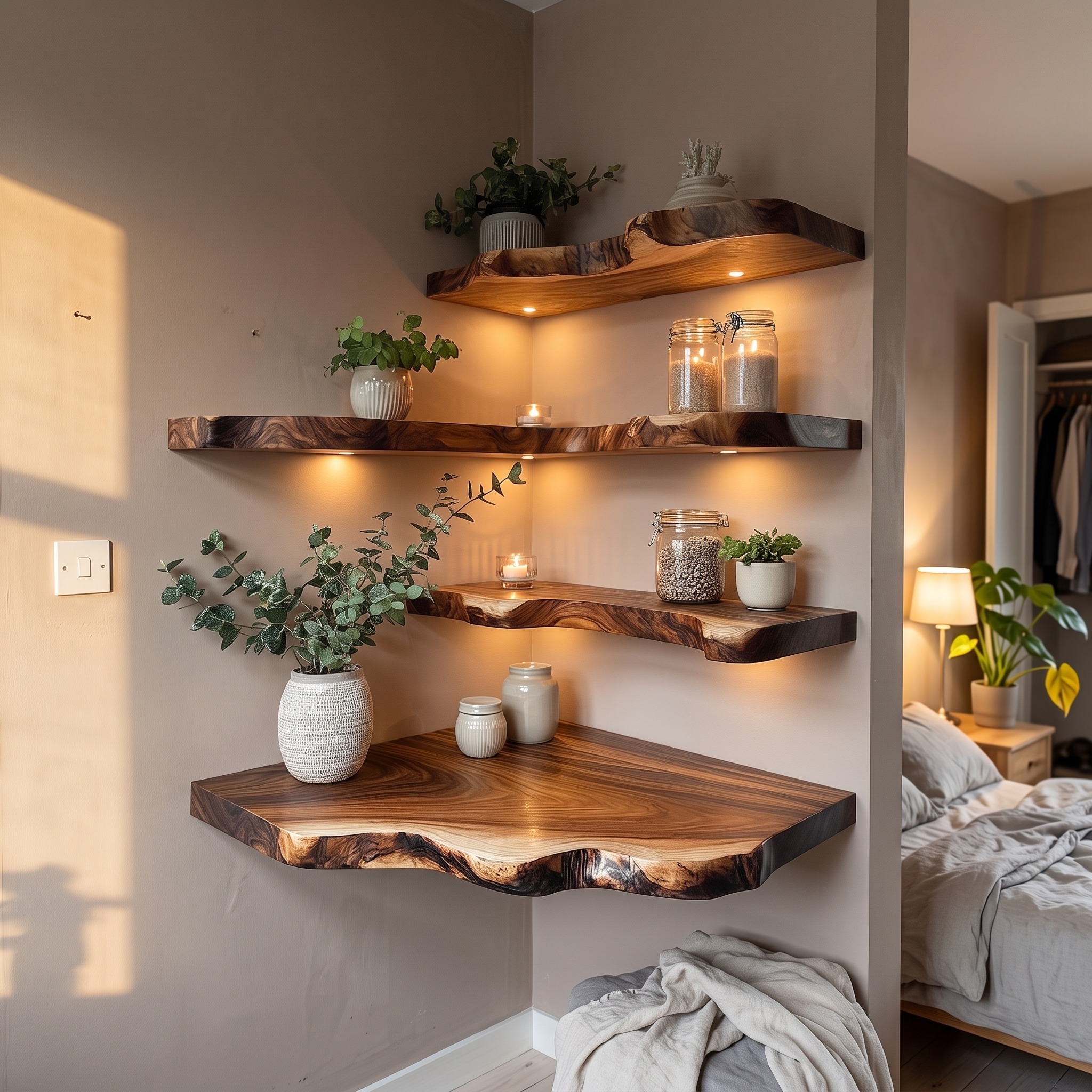Rustic Organic Minimal Wall Shelf for Living Room and Apartment