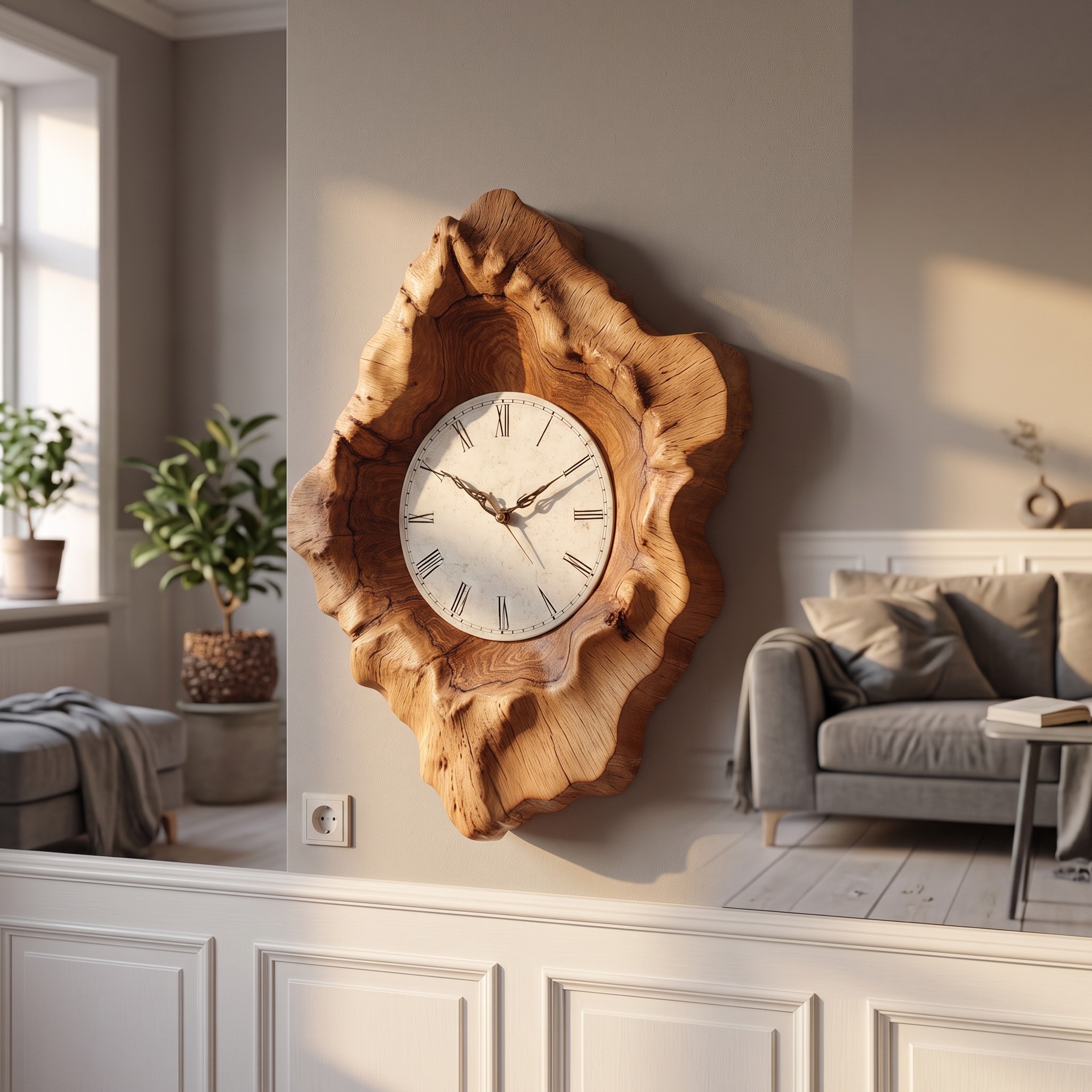 Rustic Organic Natural Wood Wall Clock Office or Study Room Decor