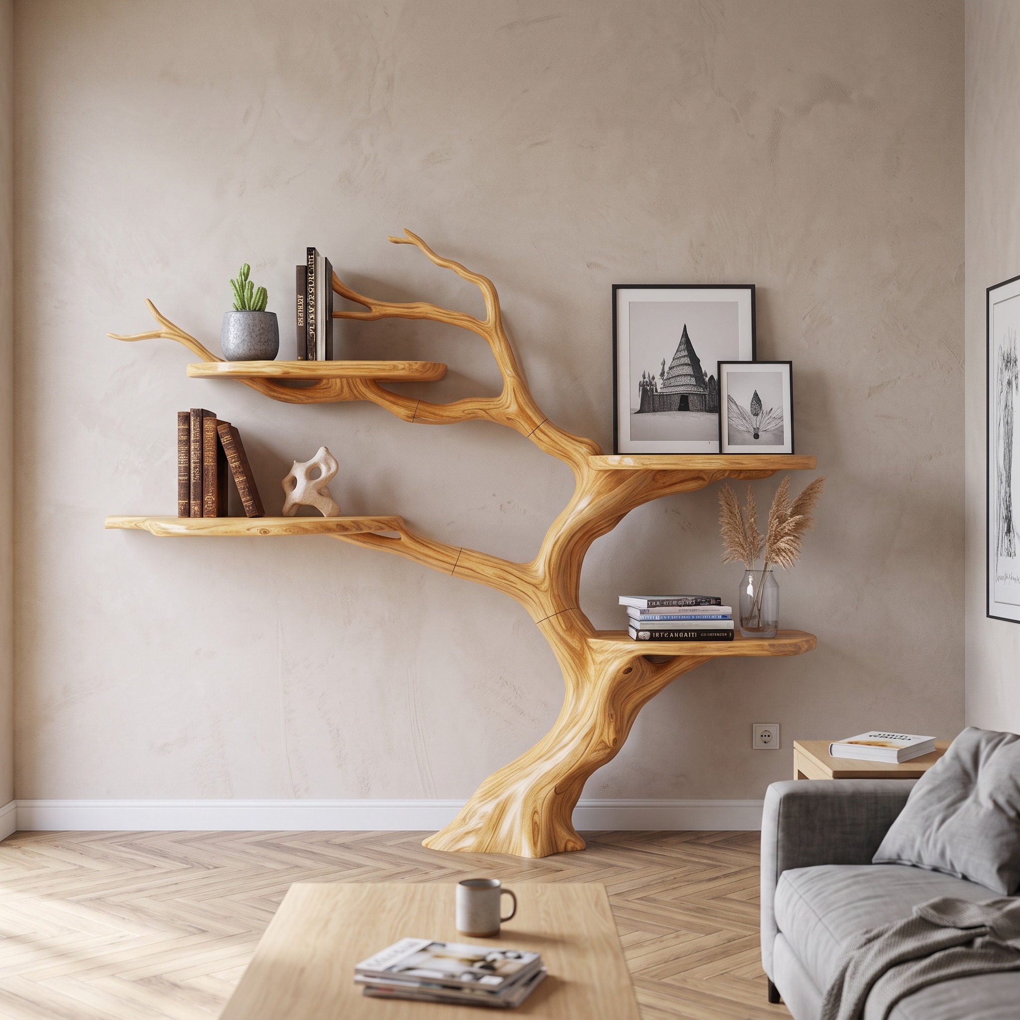 Rustic Organic Tree Bookshelf Living Room or Bedroom