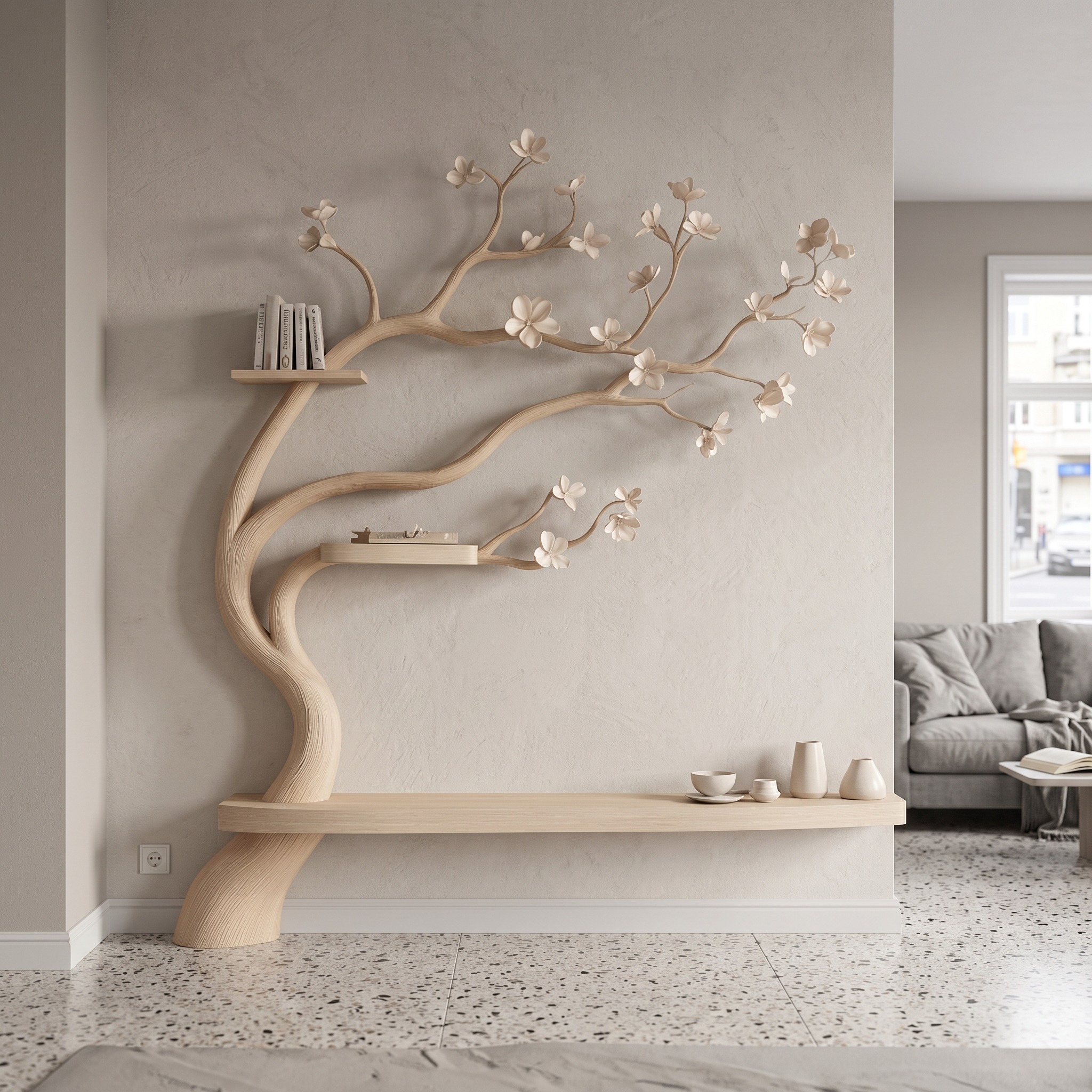 Rustic Organic Tree Branch Display Shelf Living Room or Entryway