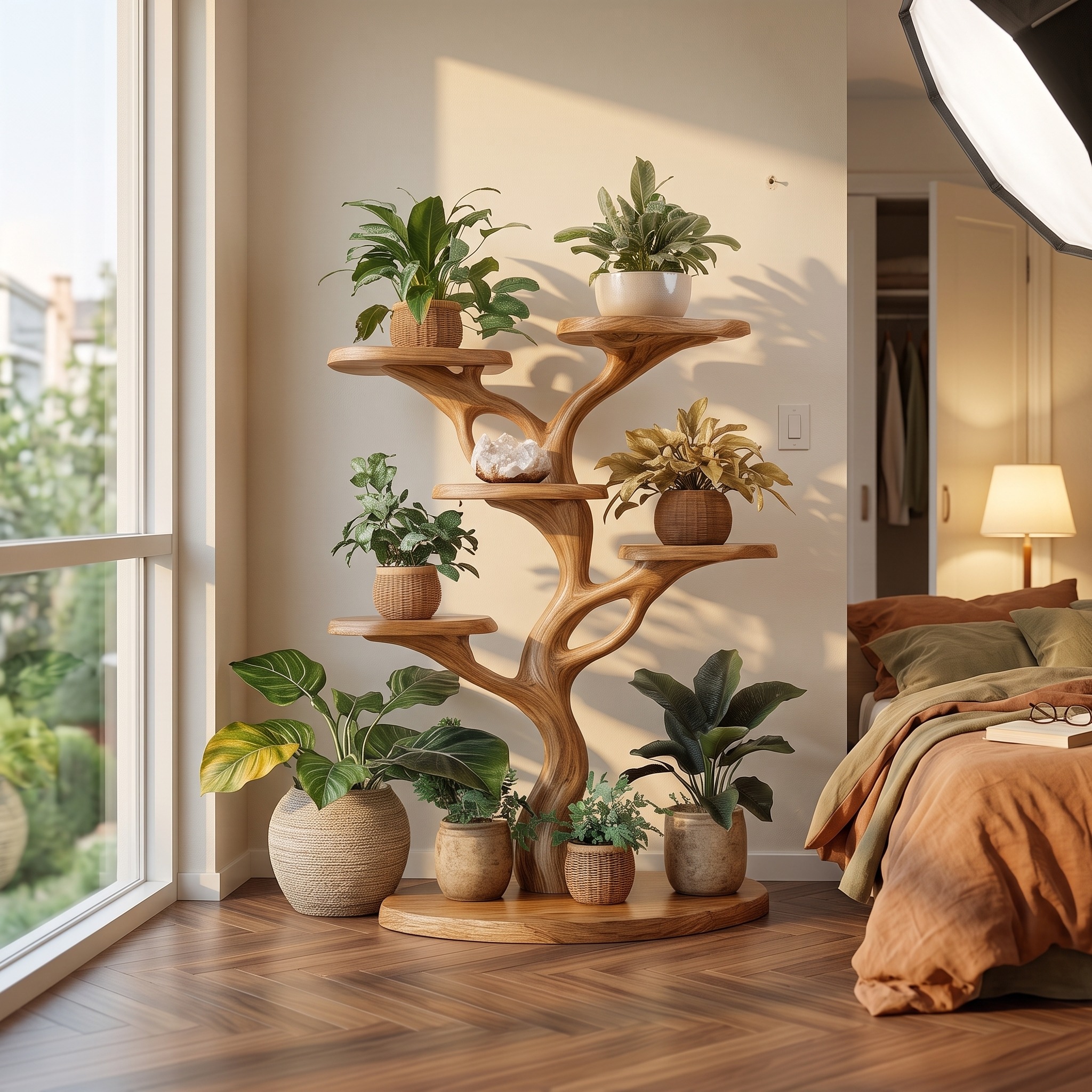 Rustic Organic Tree Plant Stand Living Room