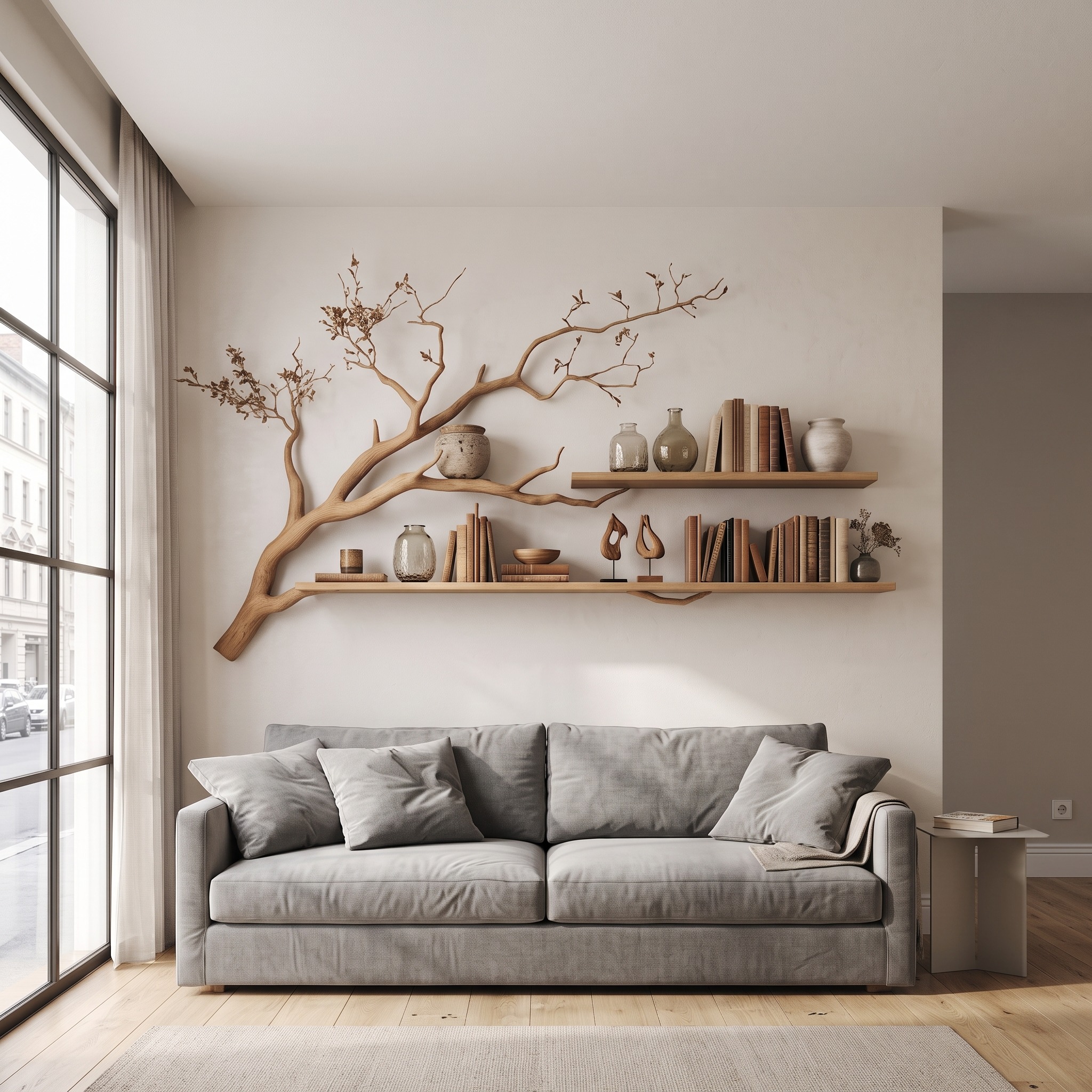 Rustic Organic Tree Shelf Artistic Natural Living Space