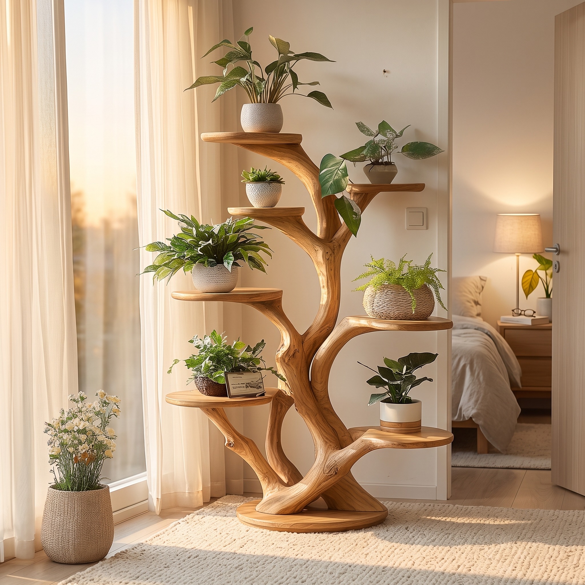 Rustic Organic Tree Stand Botanical Room Accent