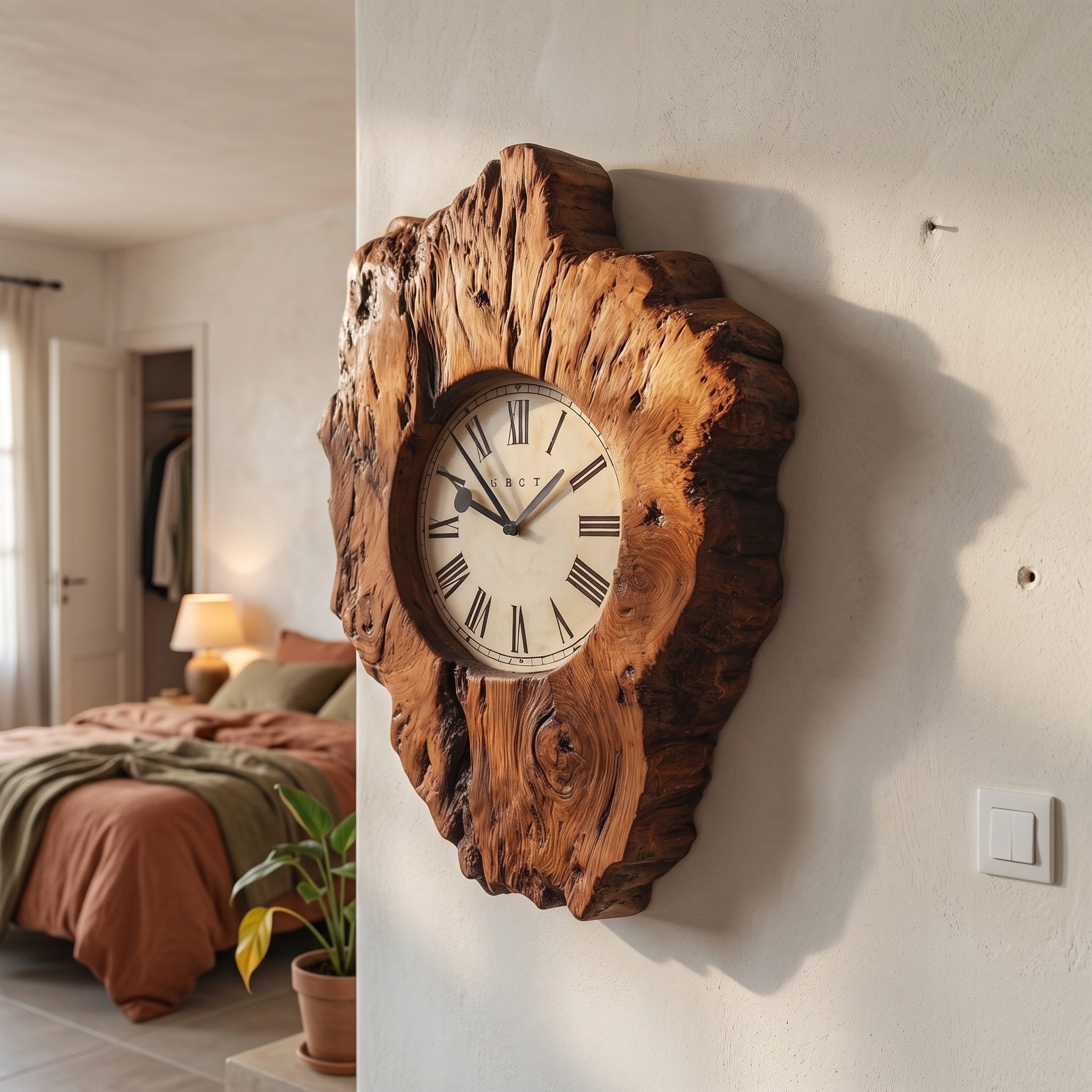 Rustic Organic Wood Wall Clock Home Interior or Hallway