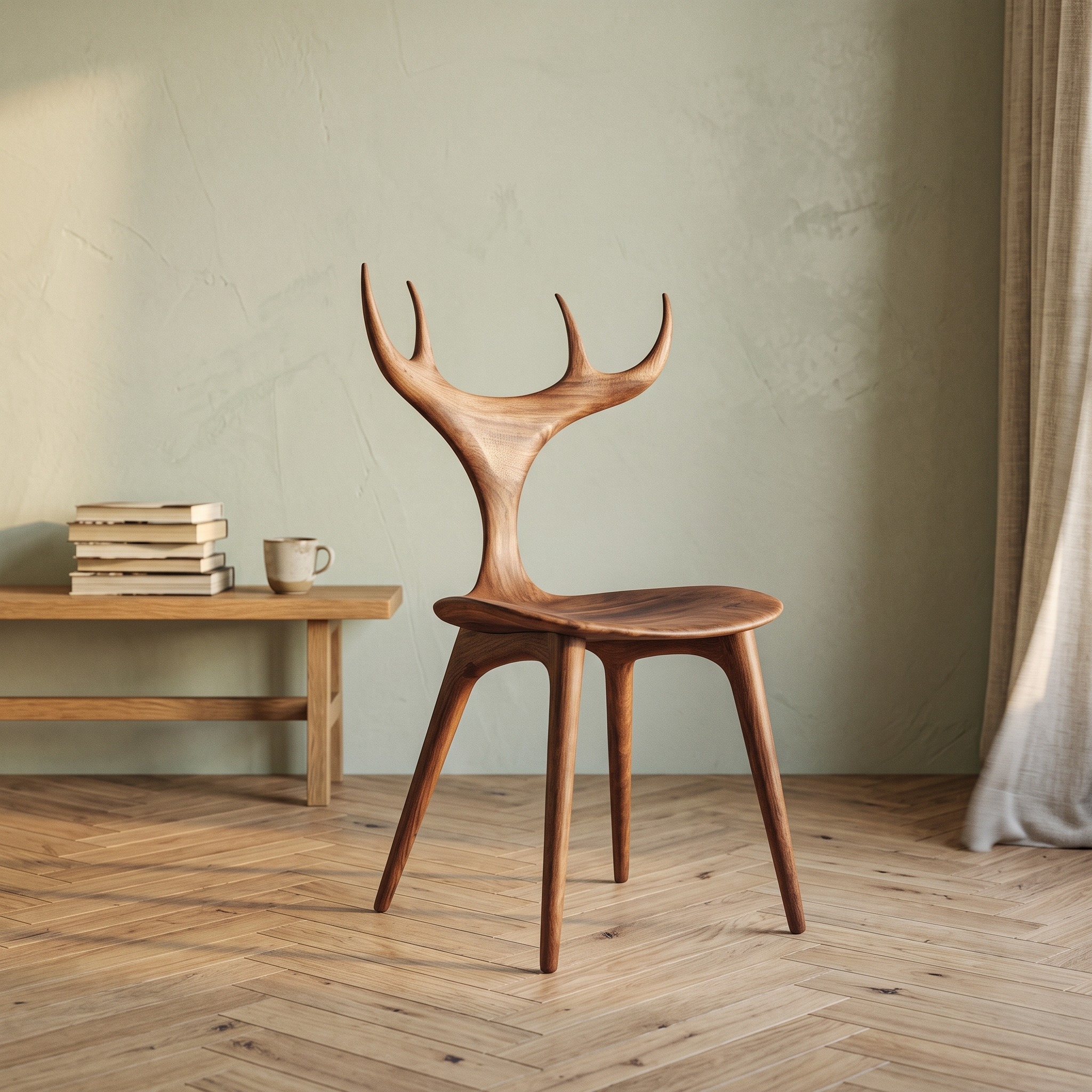Rustic Organic Wooden Chair Dining Room Interior Sculptural Seating
