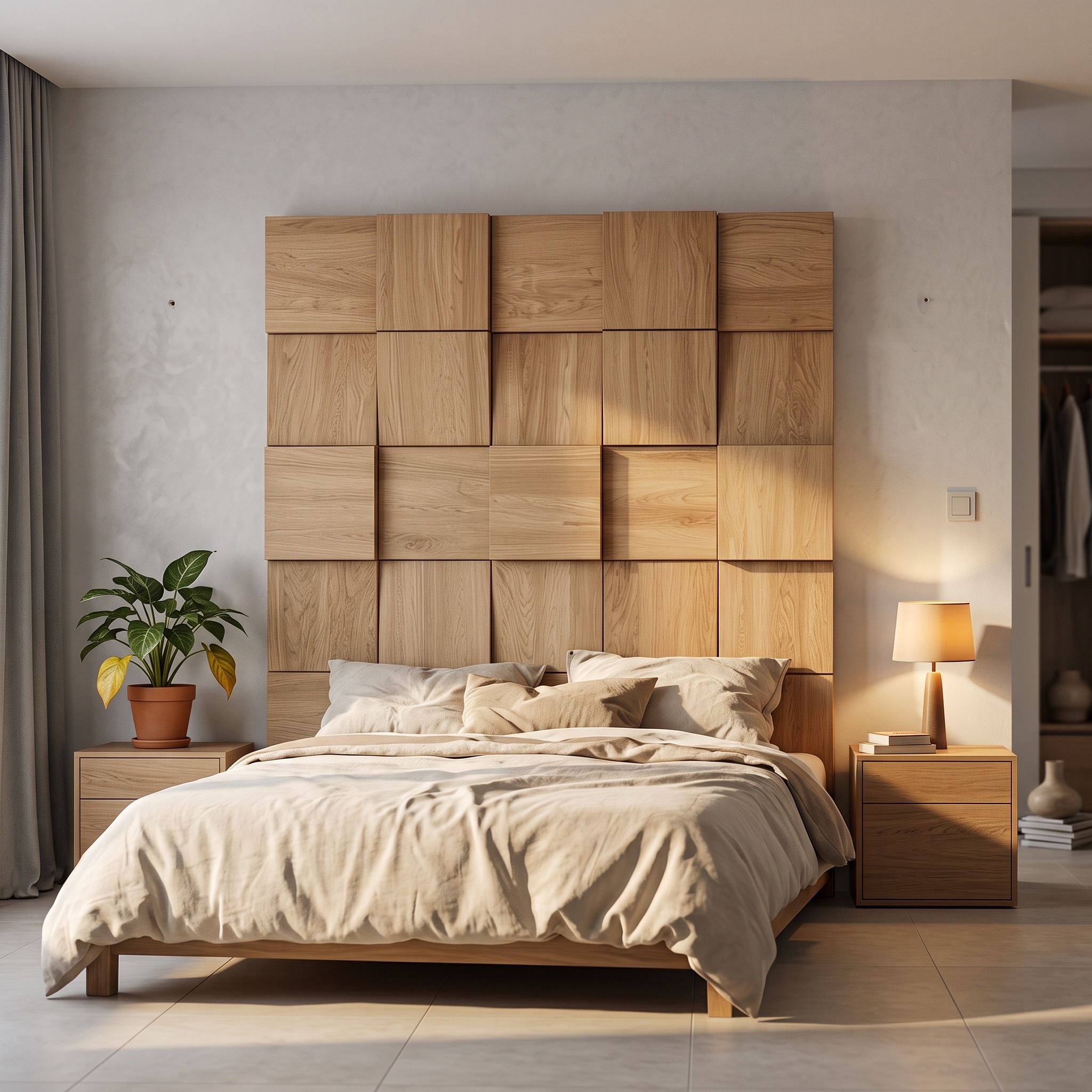 Rustic Organic Wooden Panel Headboard Solid Wood Bedroom Interior Architectural Wall Feature