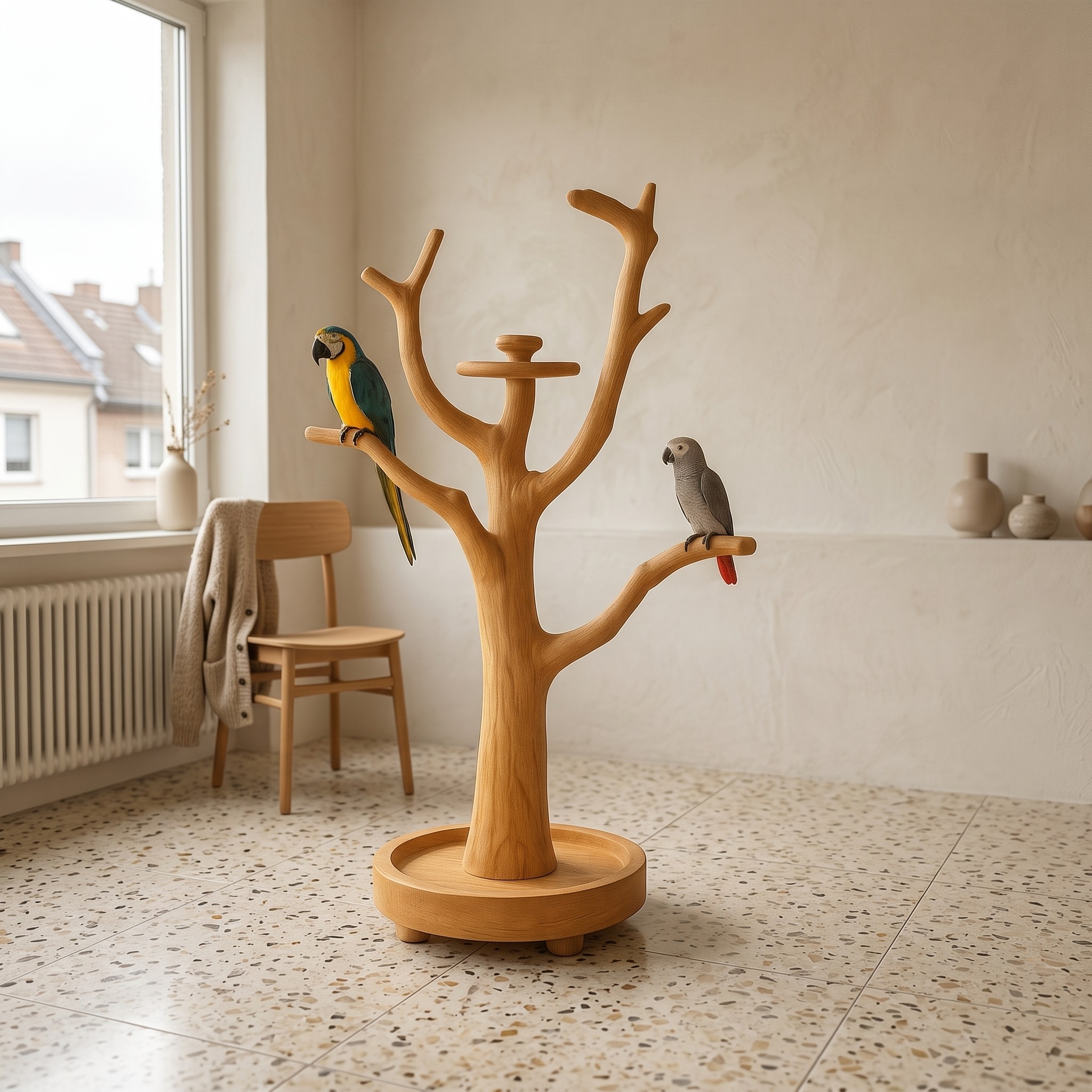 Rustic Parrot Tree Stand Wooden Perch Furniture