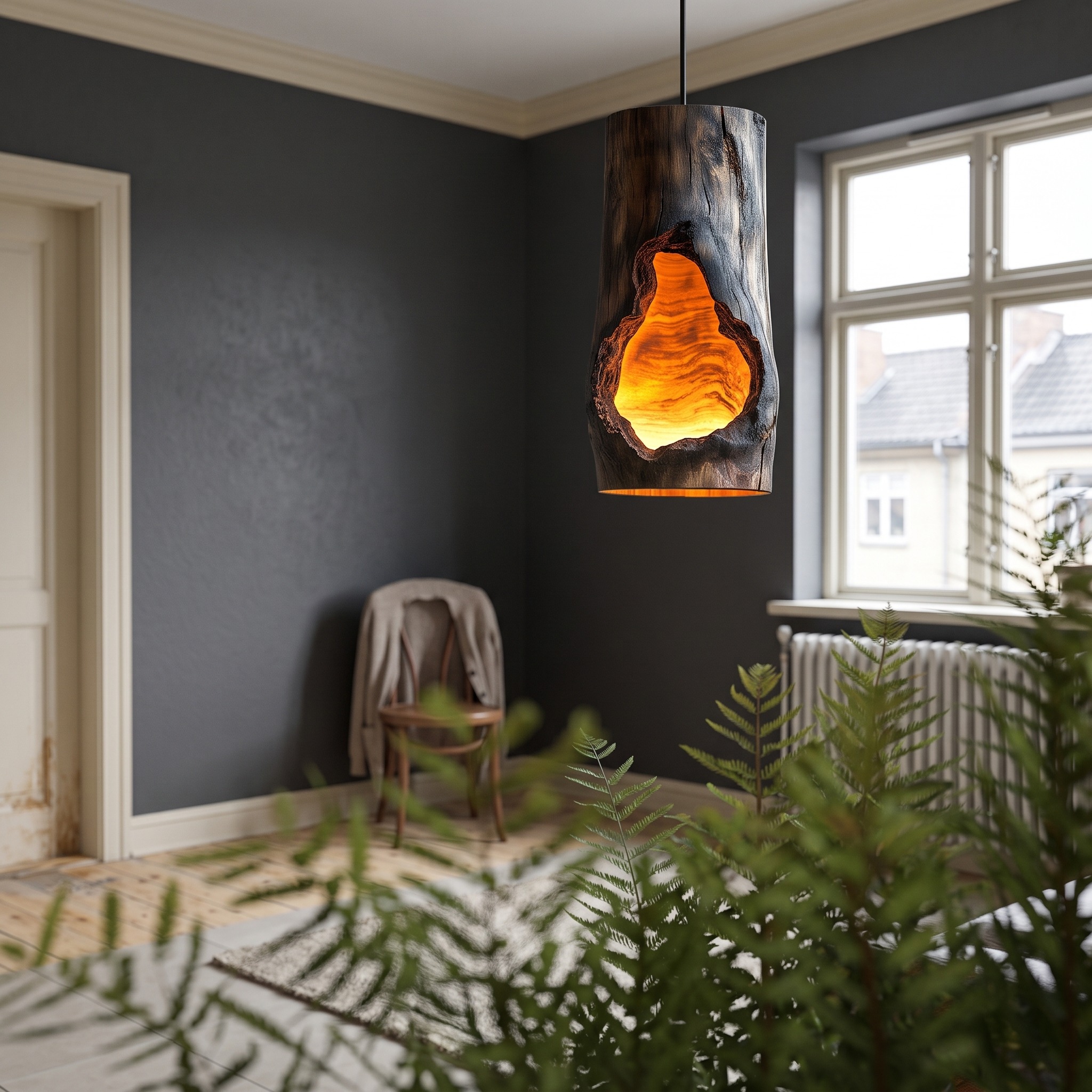 Rustic Pendant Light and Log Lamp for Living Room and Dining Room Decor