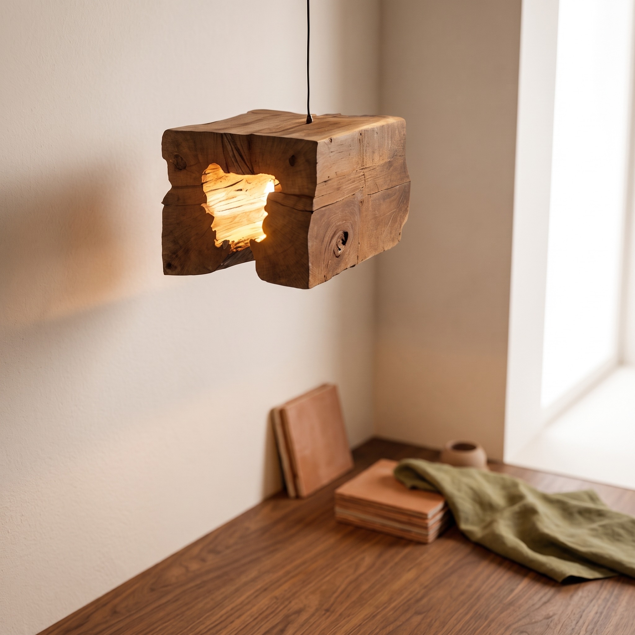 Rustic Pendant Light and Natural Log Lighting for Living Room Dining Room and Kitchen