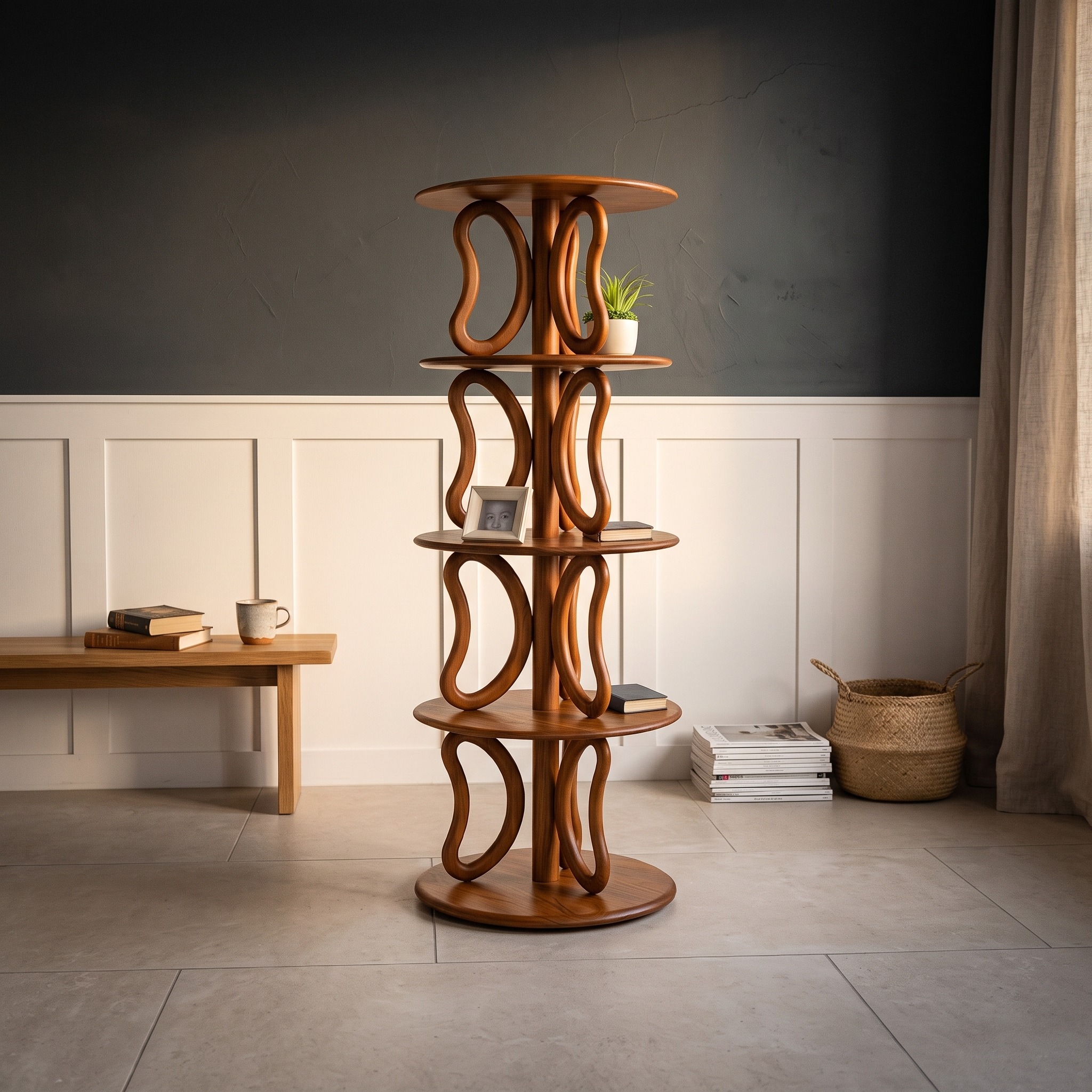 Rustic Round Bookshelf Living Room