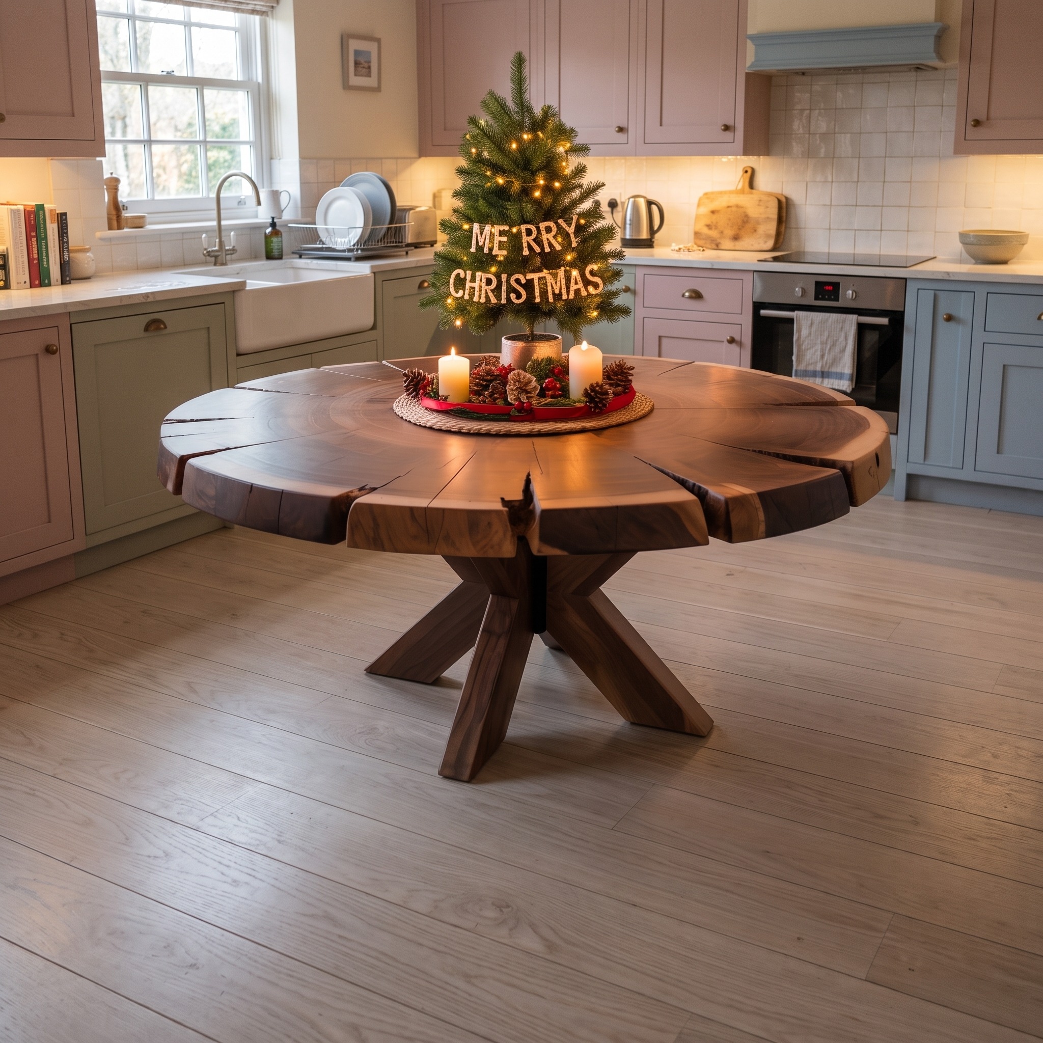 Rustic Round Dining Table Christmas Holiday Kitchen Decor
