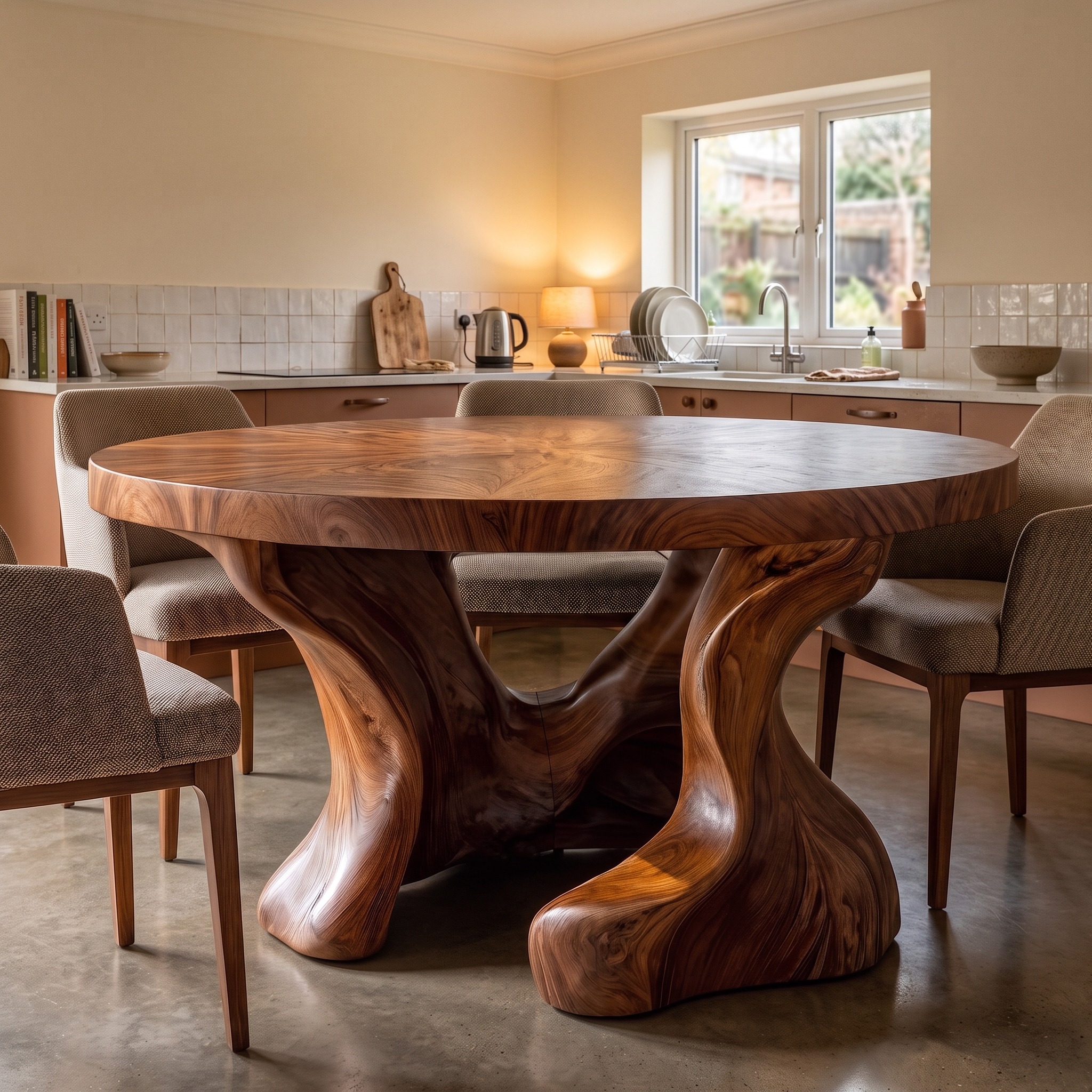 Rustic Round Dining Table with Hollow Tree Trunk Design for Dining Room and Kitchen