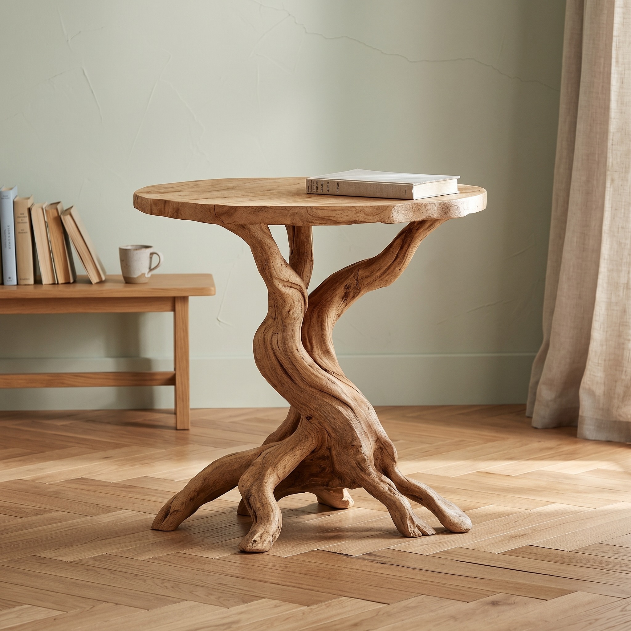 Rustic Round End Table Solid Wood End Table