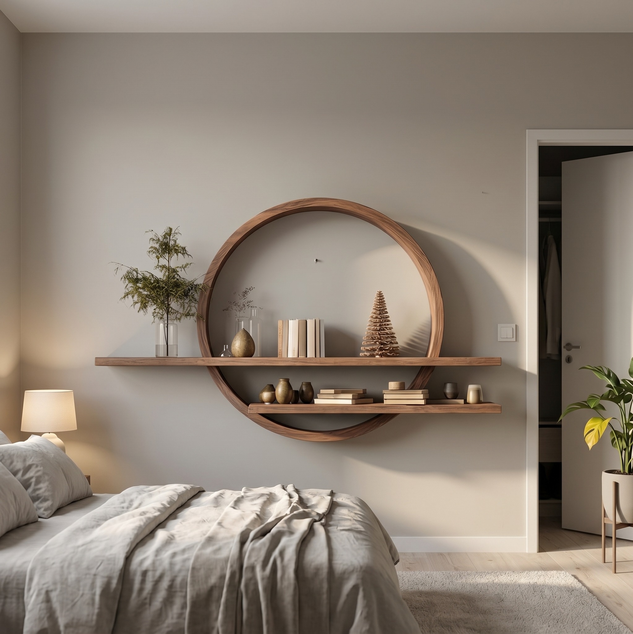 Rustic Round Wall Shelf for Living Room and Bedroom