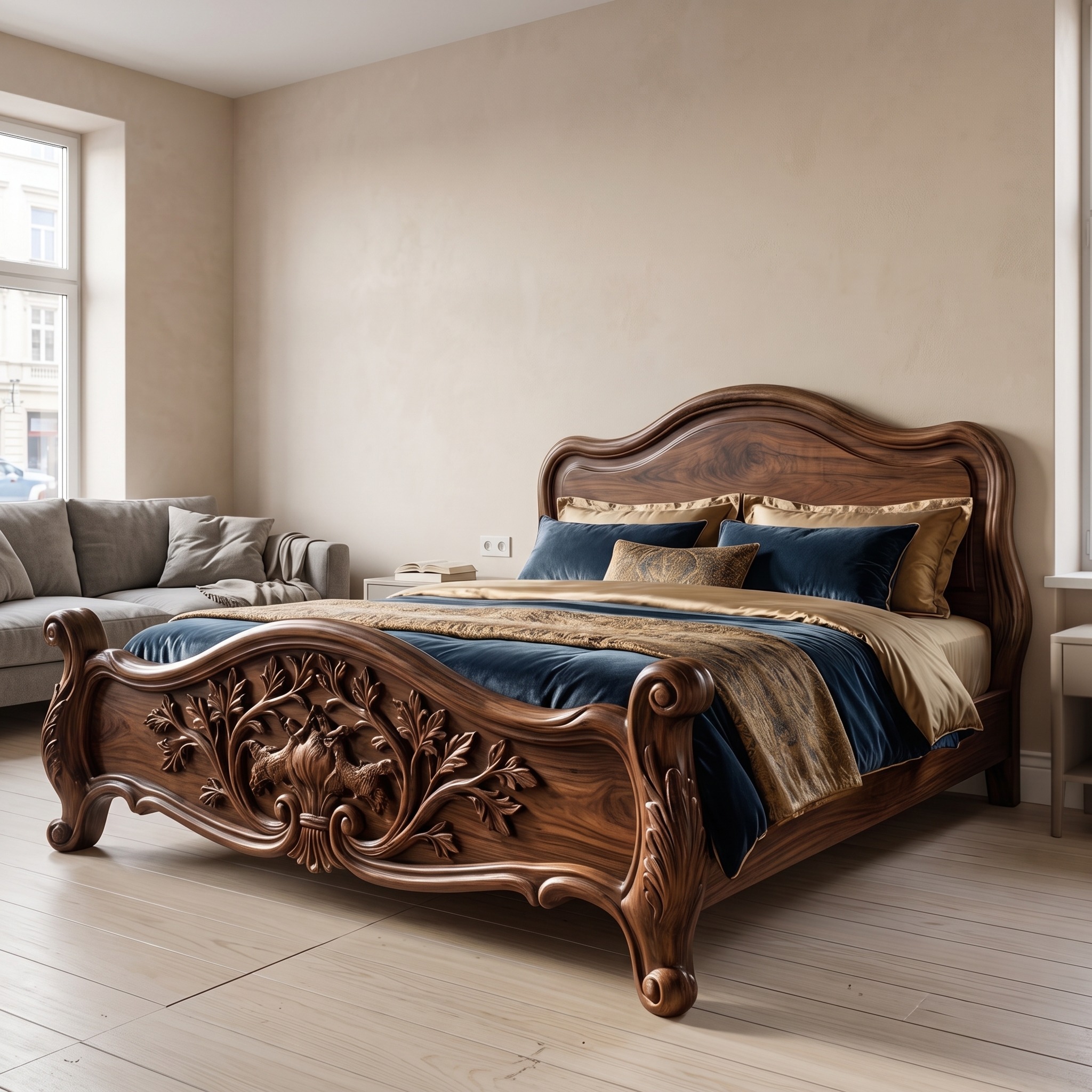Rustic Sculpted Form Bed Frame for Bedroom and Interior Space
