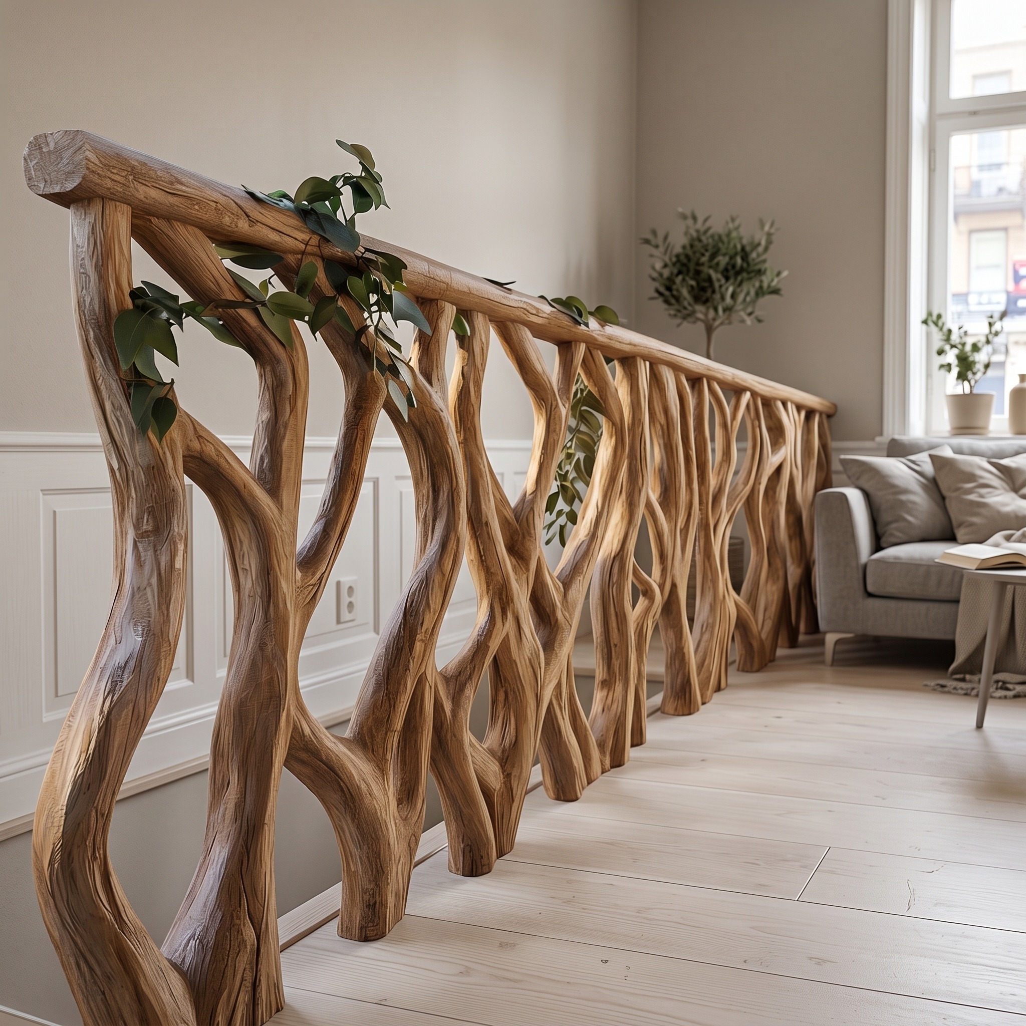 Rustic Sculptural Balcony Railing for Exterior and Terrace Area