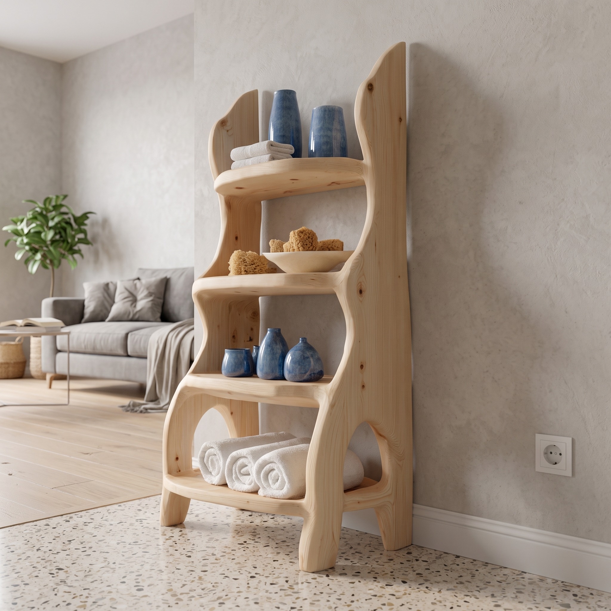 Rustic Sculptural Bathroom Shelf Bathroom Interior Storage Stand