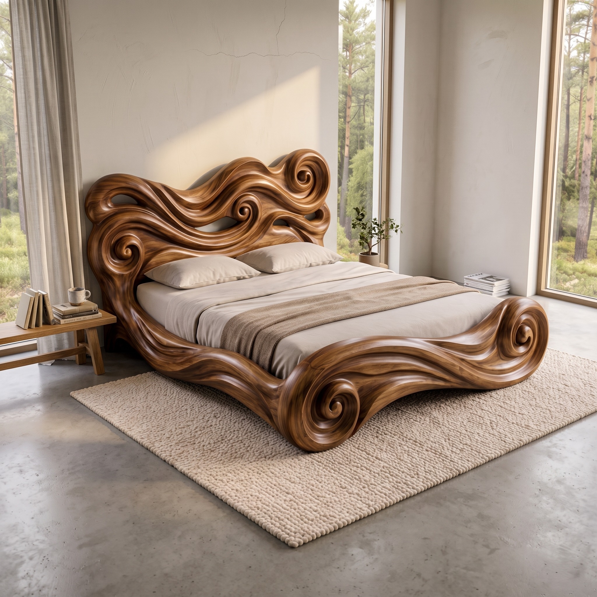 Rustic Sculptural Bedroom Bed Design for Bedroom and Interior Decor