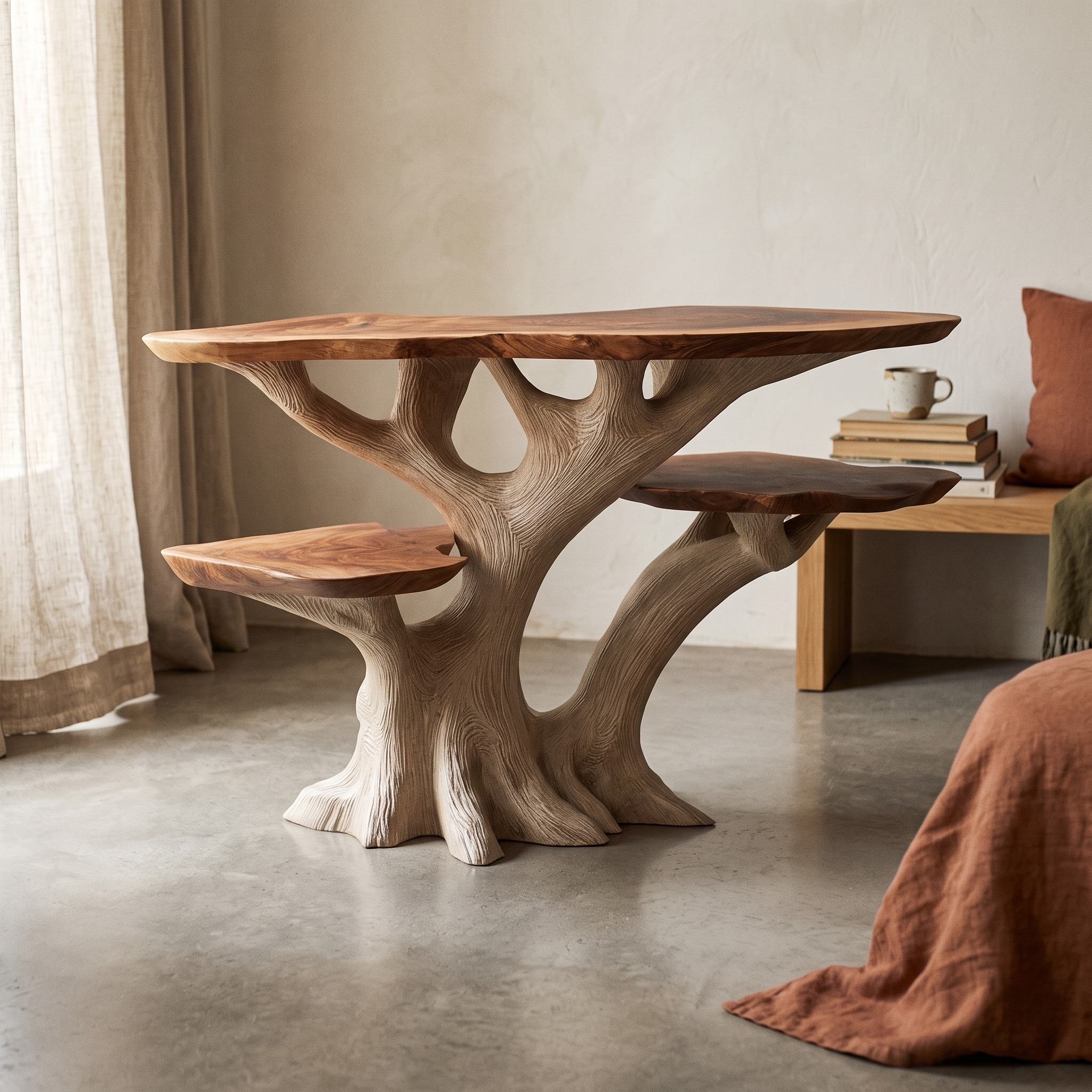 Rustic Sculptural Bedside Table Bedroom Living Room Decor