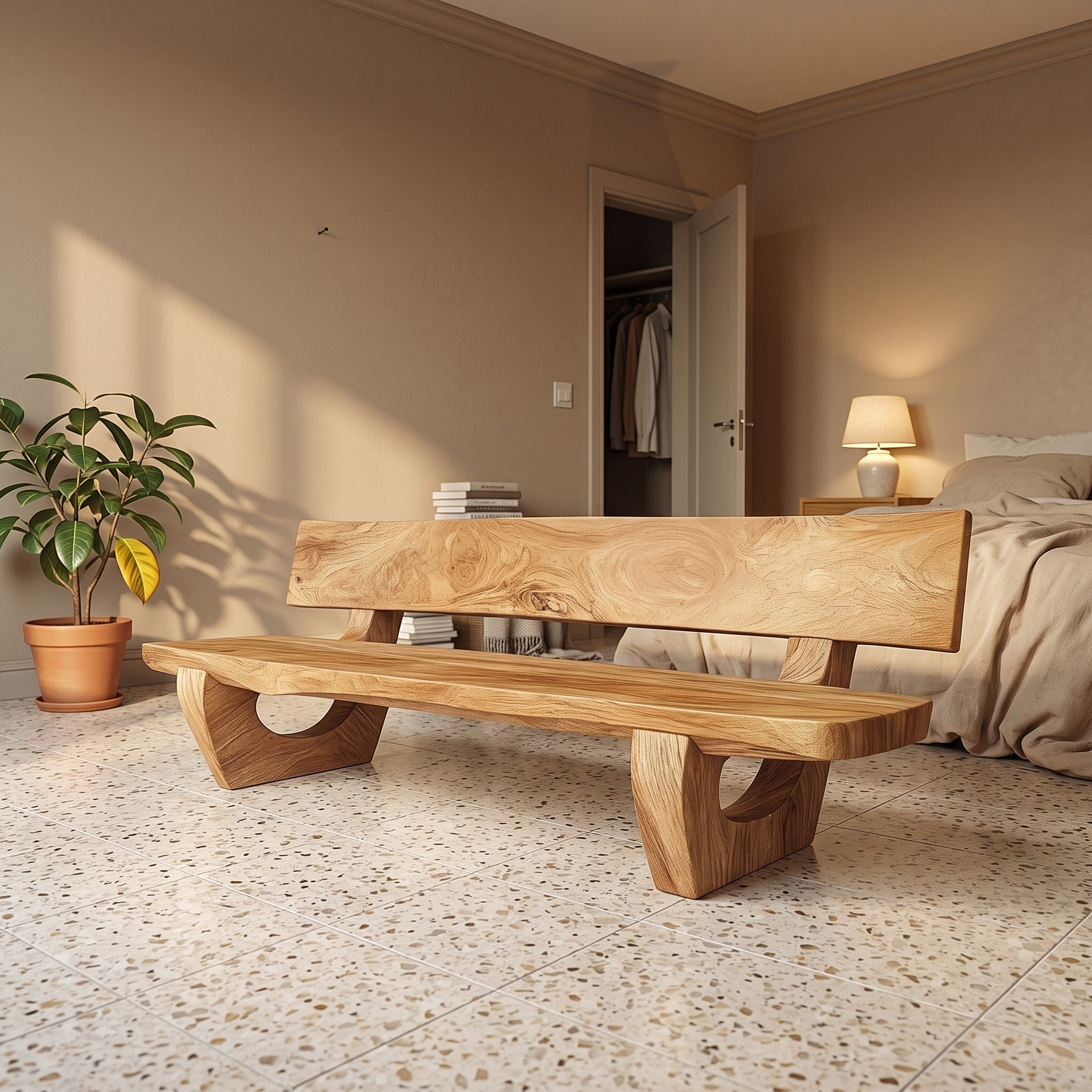 Rustic Sculptural Bench for Living Room or Entryway