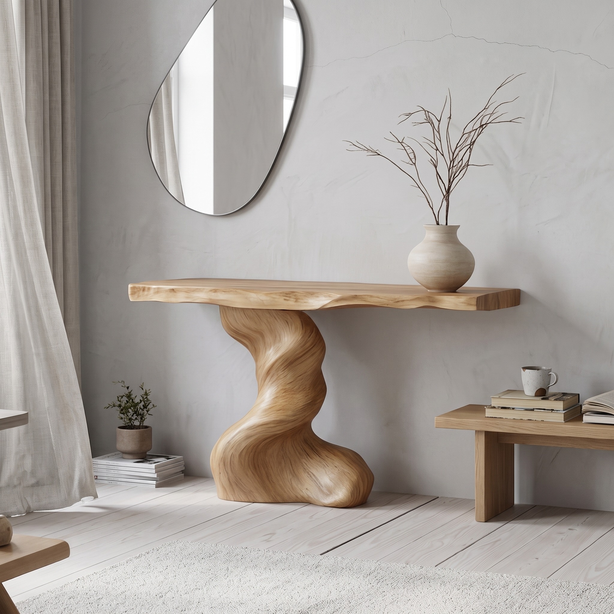Rustic Sculptural Console Table Living Room Interior Statement Furniture