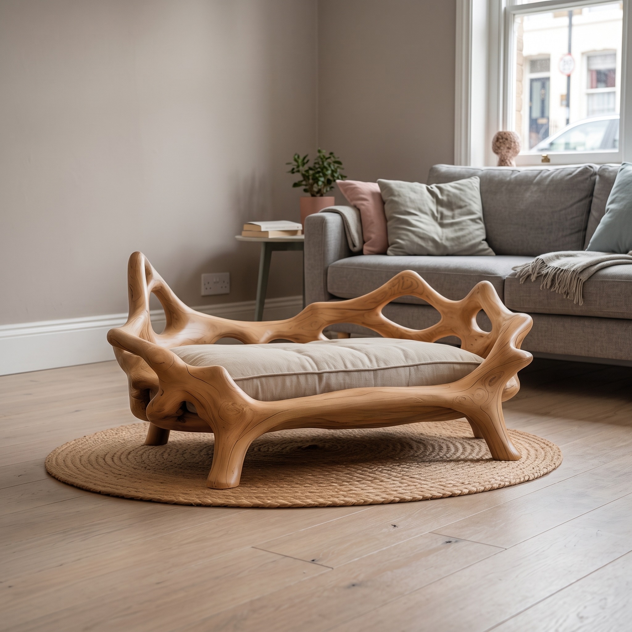 Rustic Sculptural Decorative Pet Bed for Living Room and Interior Space