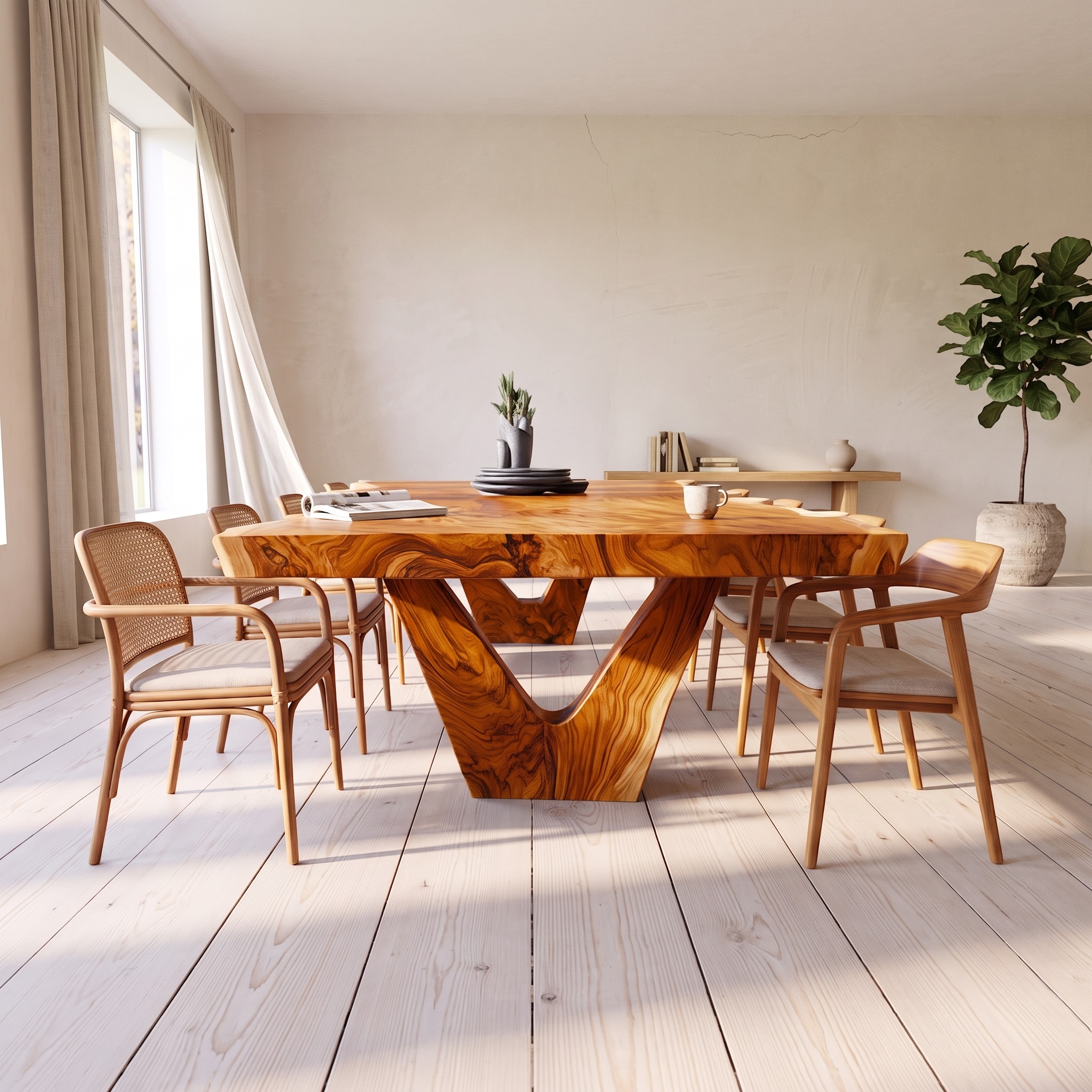 Rustic Sculptural Dining Table for Dining Room and Open Interior