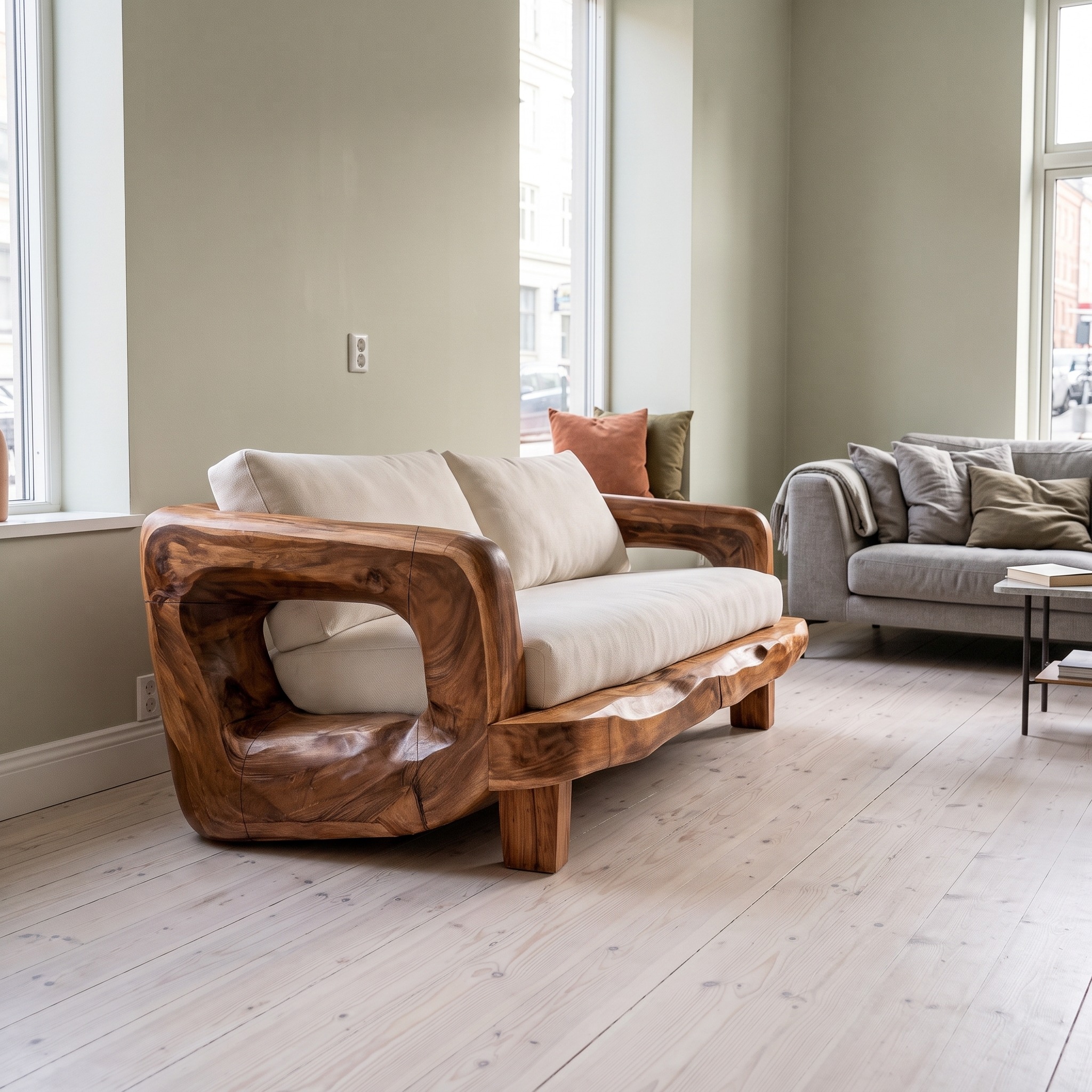 Rustic Sculptural Frame Sofa for Living Room and Lounge Area