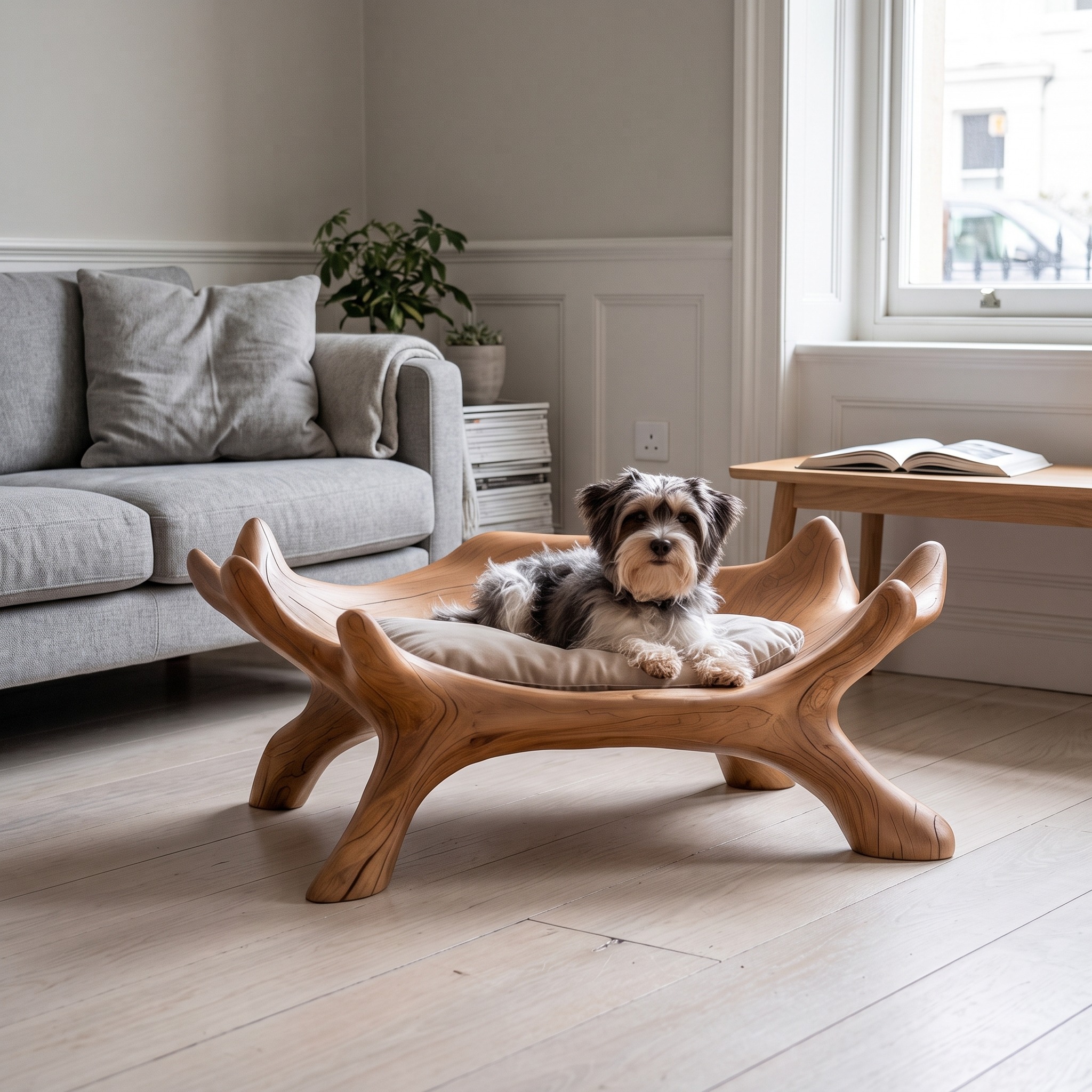 Rustic Sculptural Pet Bed for Living Room or Home Space
