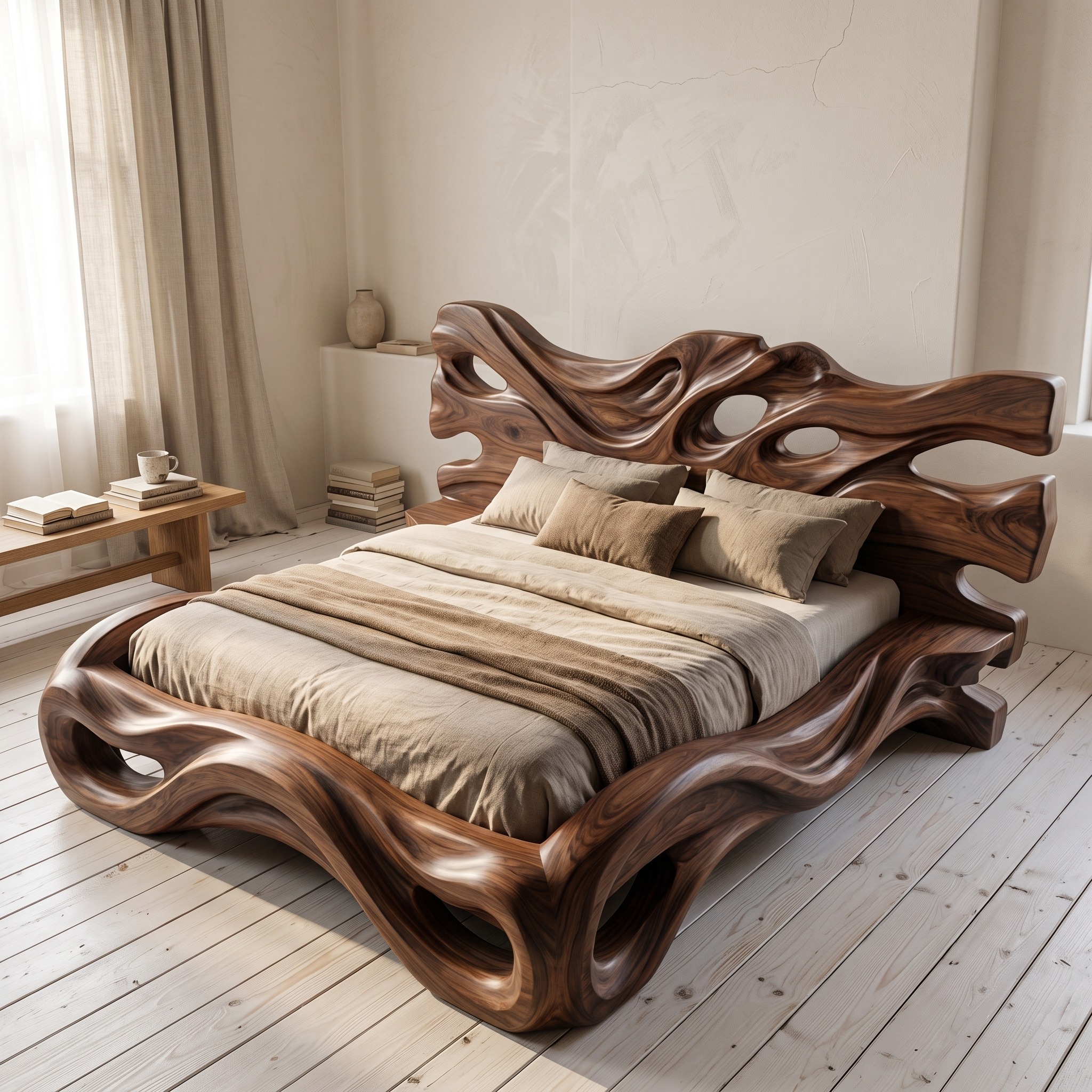 Rustic Sculptural Platform Bed for Bedroom or Master Interior
