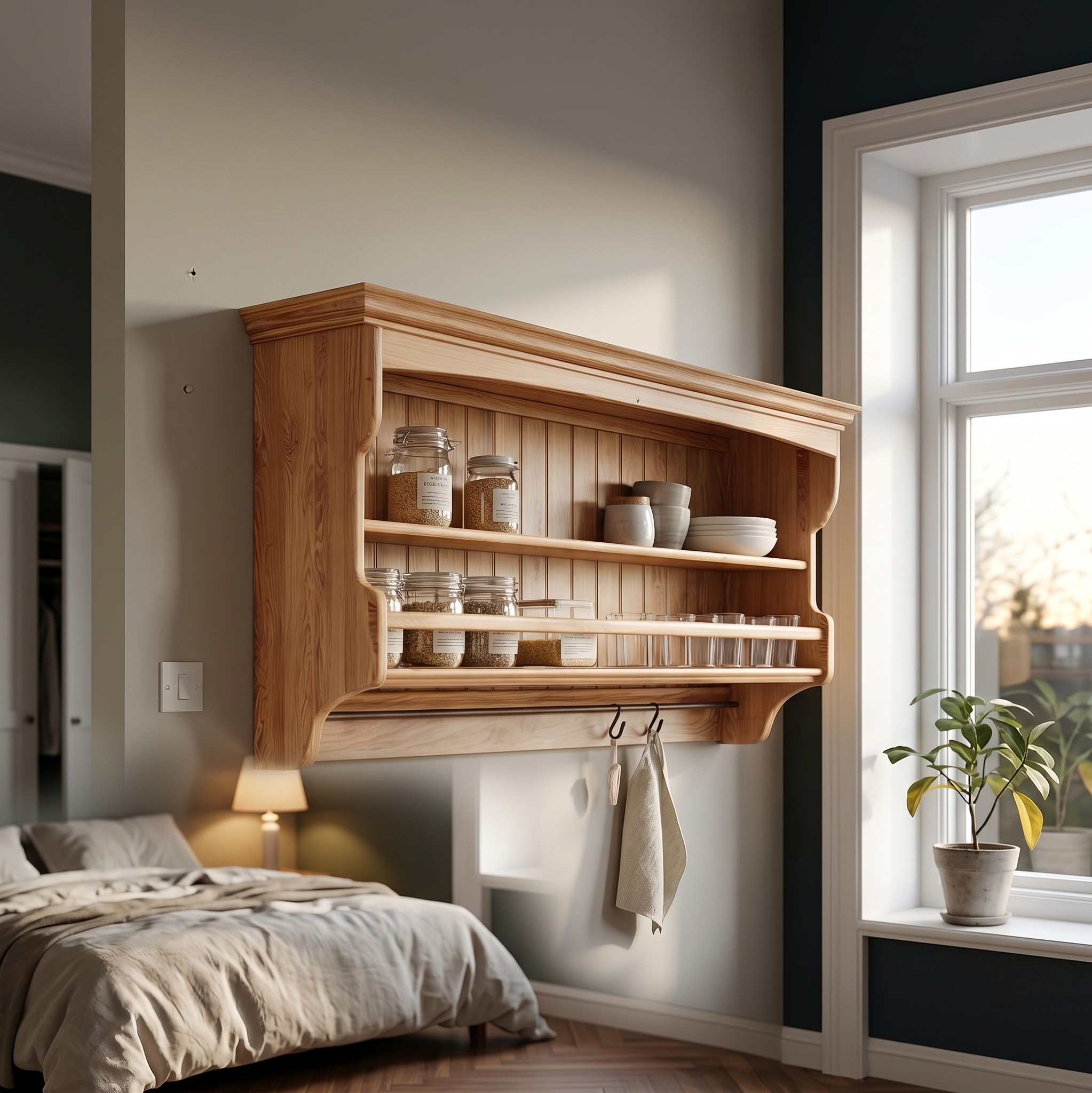 Rustic Sculptural Storage Shelf for Kitchen and Dining Area