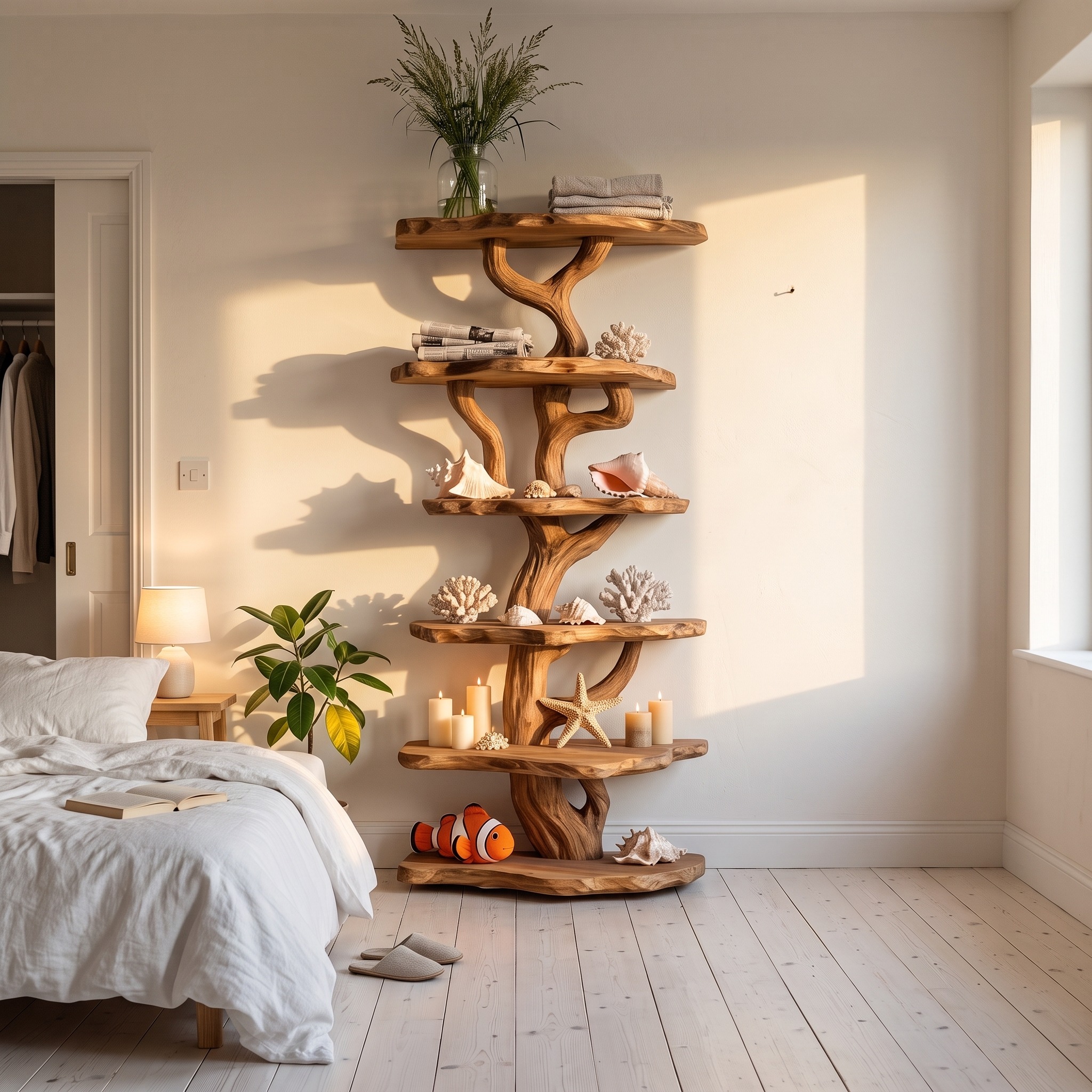Rustic Sculptural Tree Bookshelf for Living Room and Entryway