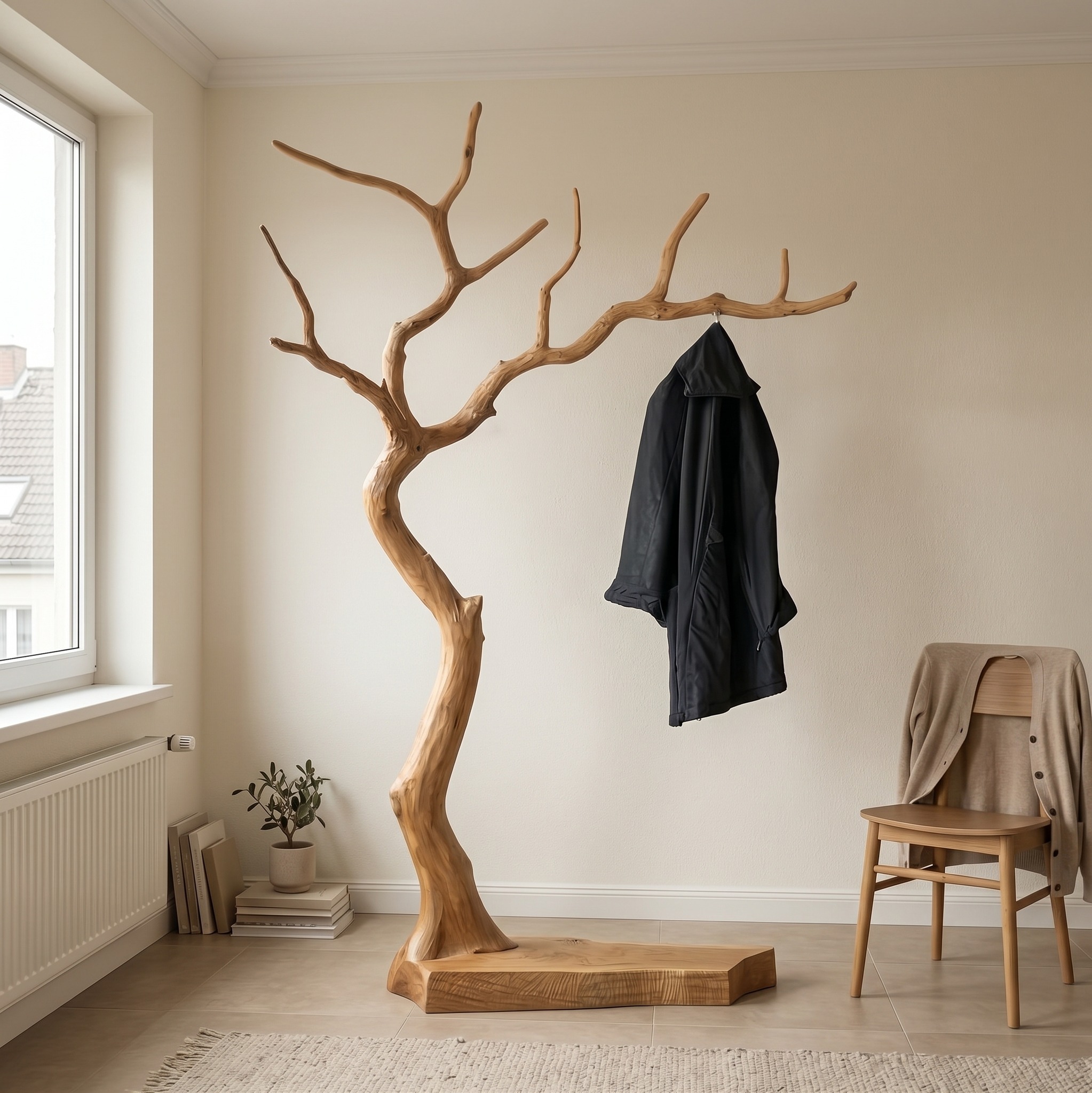 Rustic Sculptural Tree Coat Rack for Entryway and Living Room
